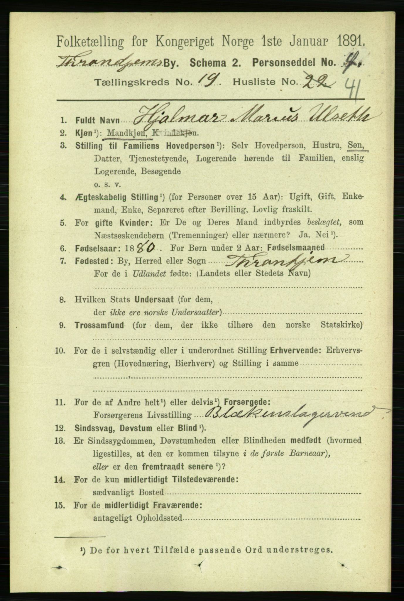 RA, 1891 census for 1601 Trondheim, 1891, p. 15083