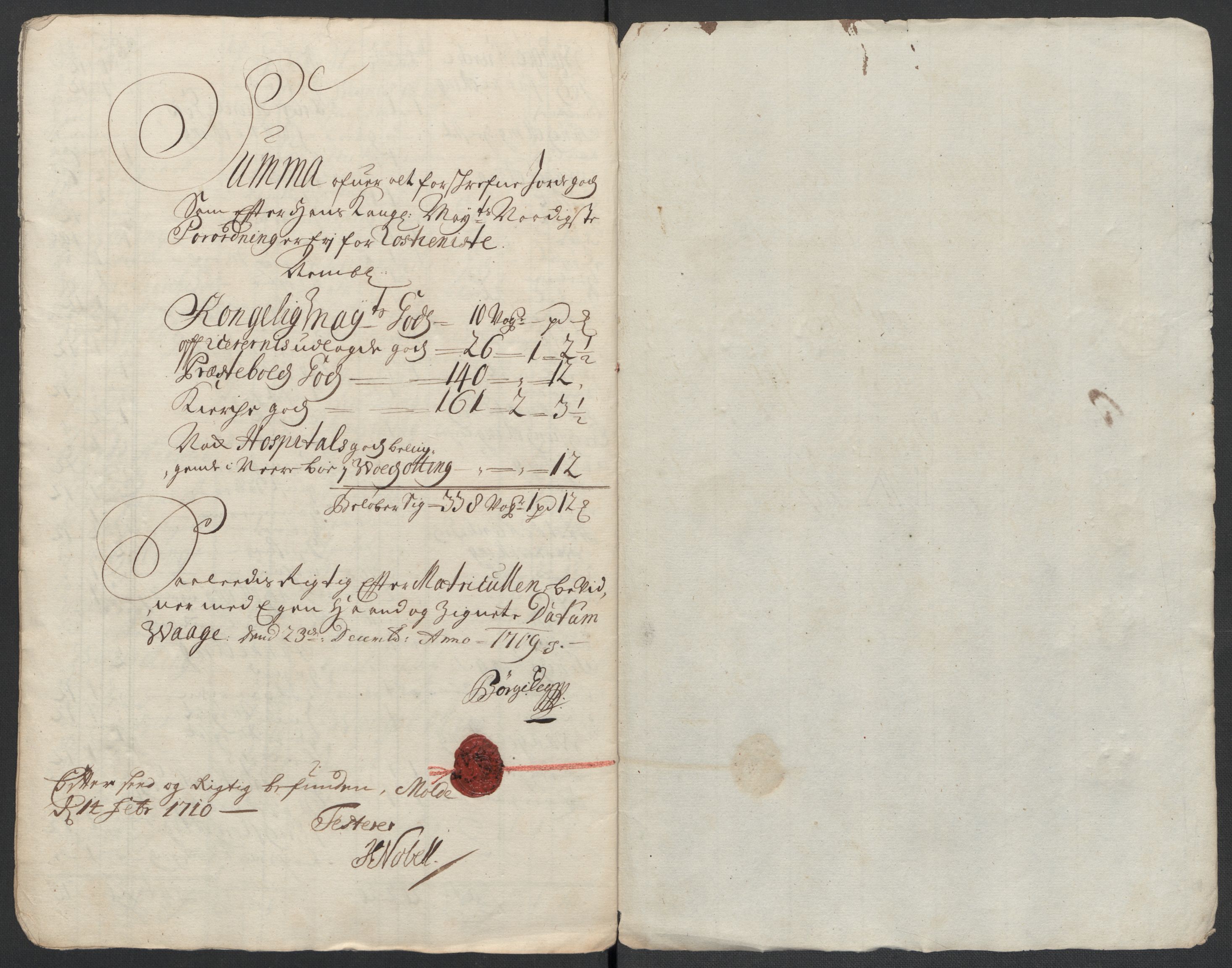 Rentekammeret inntil 1814, Reviderte regnskaper, Fogderegnskap, RA/EA-4092/R55/L3659: Fogderegnskap Romsdal, 1709-1710, p. 180