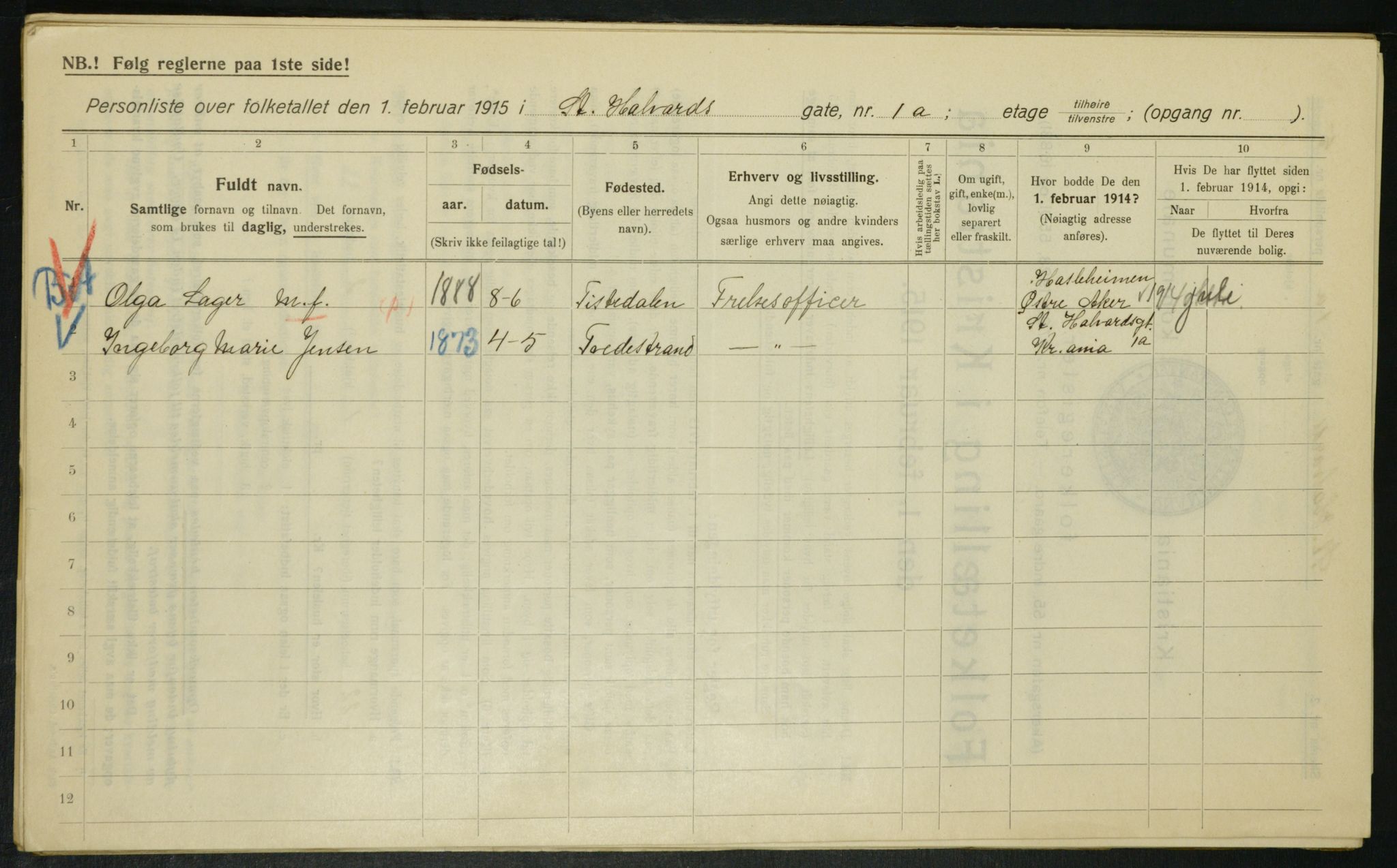 OBA, Municipal Census 1915 for Kristiania, 1915, p. 87048