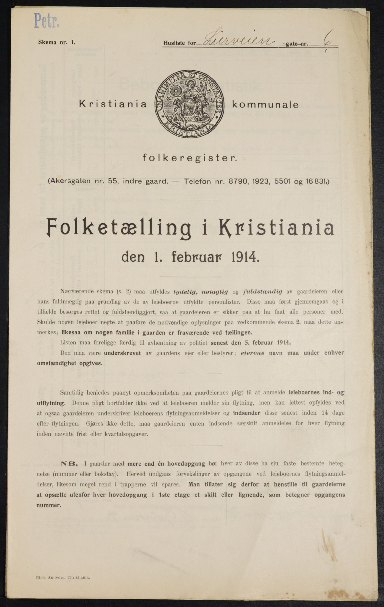 OBA, Municipal Census 1914 for Kristiania, 1914, p. 57417