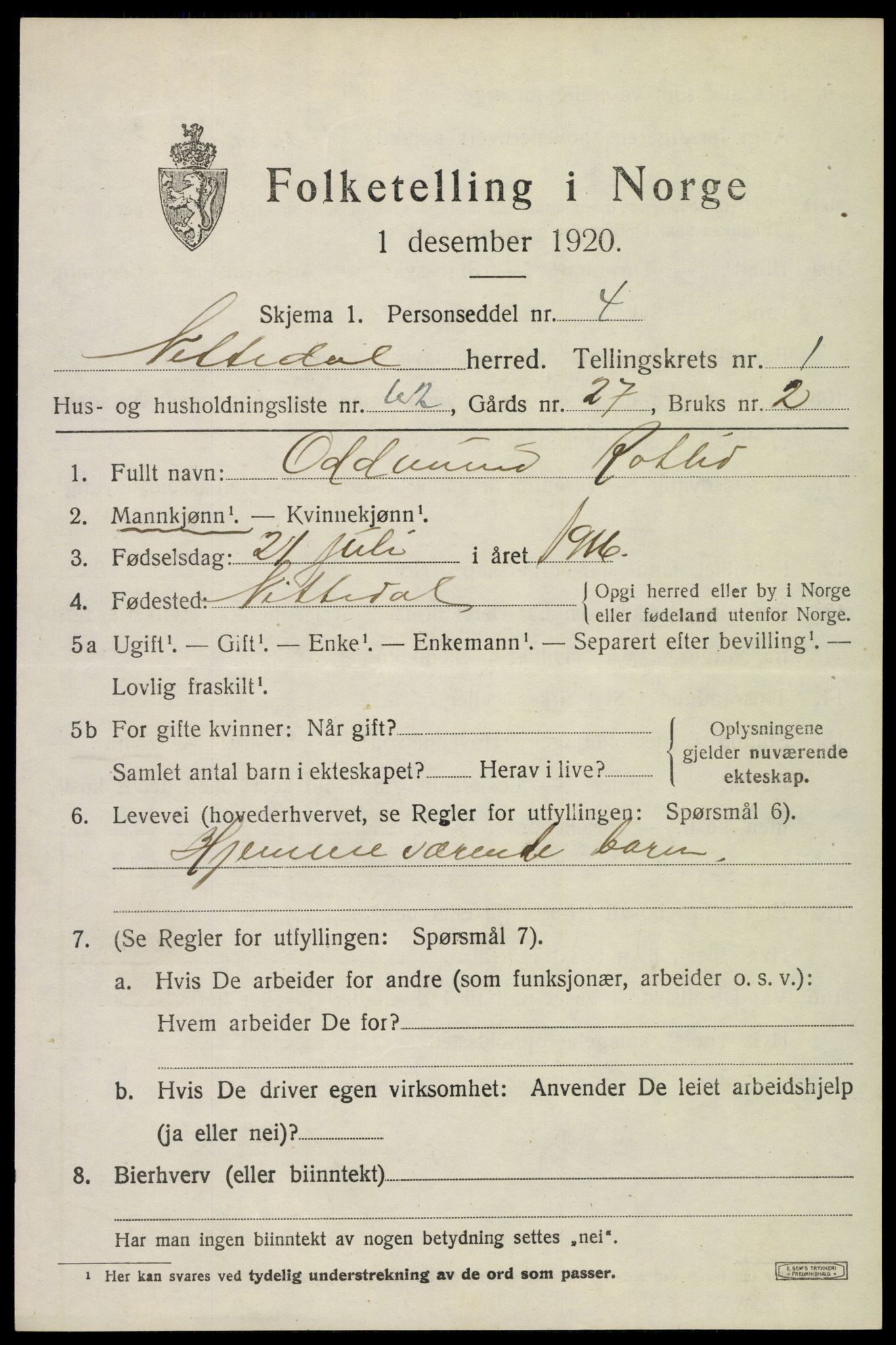 SAO, 1920 census for Nittedal, 1920, p. 1982