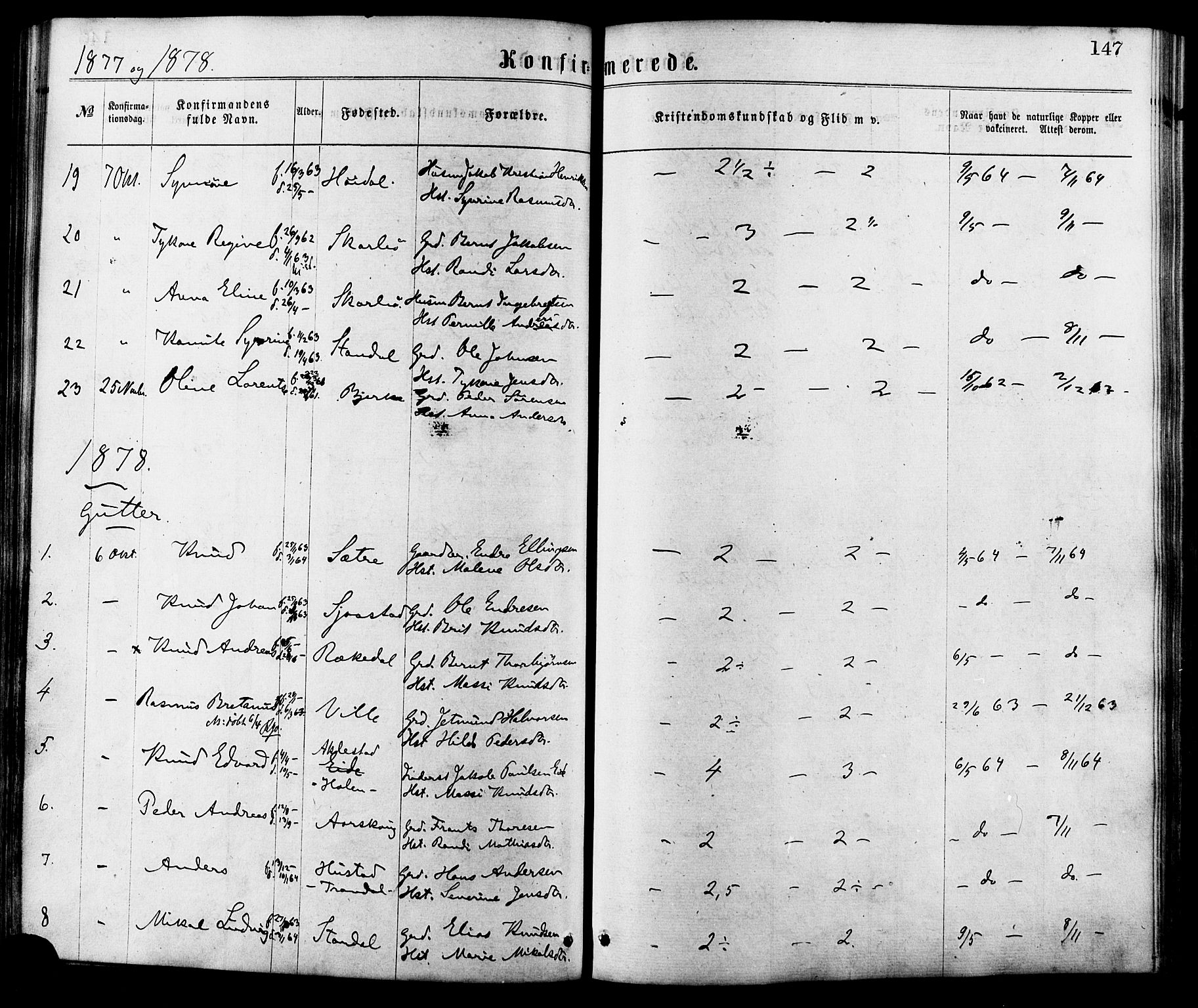 Ministerialprotokoller, klokkerbøker og fødselsregistre - Møre og Romsdal, SAT/A-1454/515/L0210: Parish register (official) no. 515A06, 1868-1885, p. 147