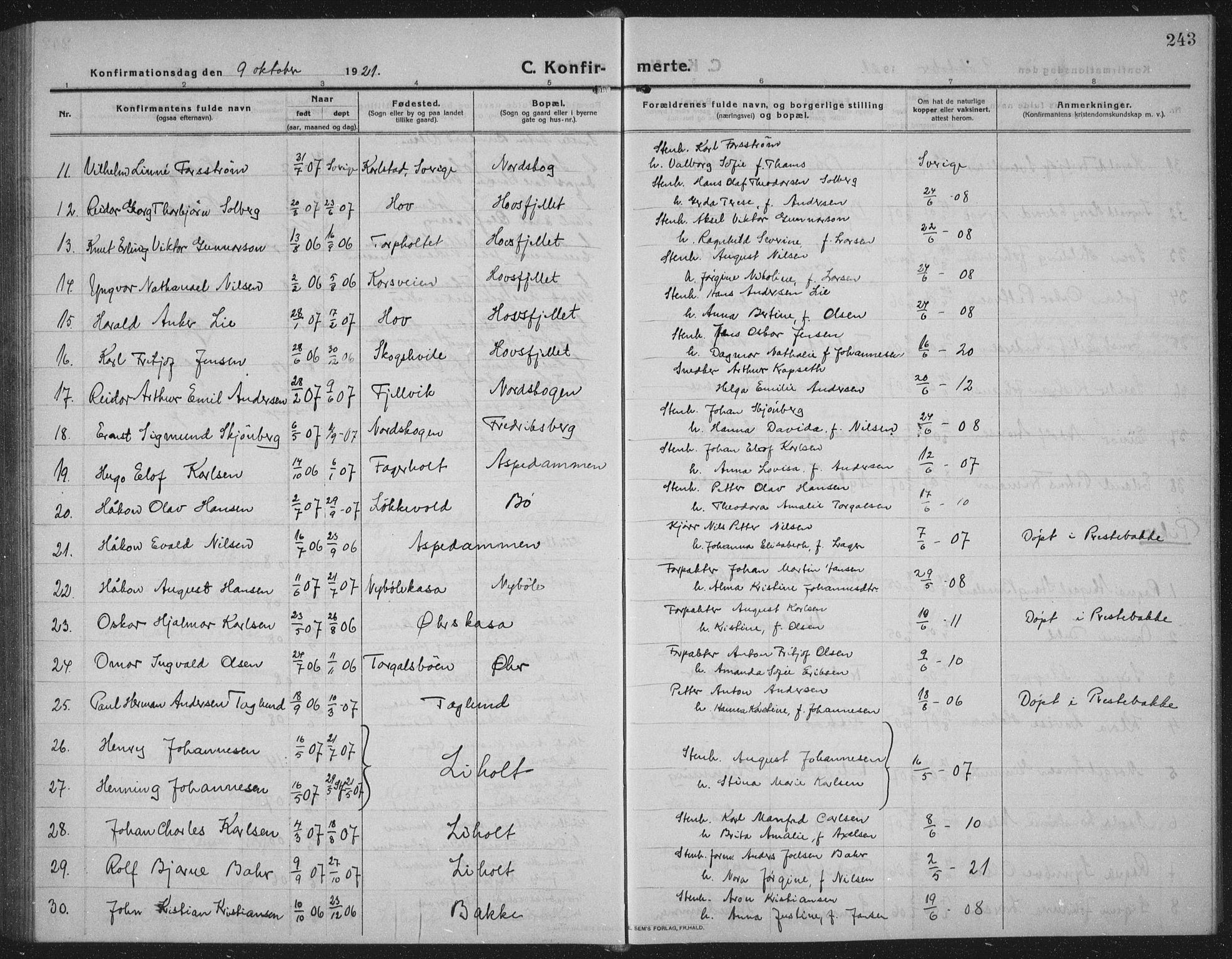 Idd prestekontor Kirkebøker, SAO/A-10911/G/Gb/L0003: Parish register (copy) no. II 3, 1914-1940, p. 243