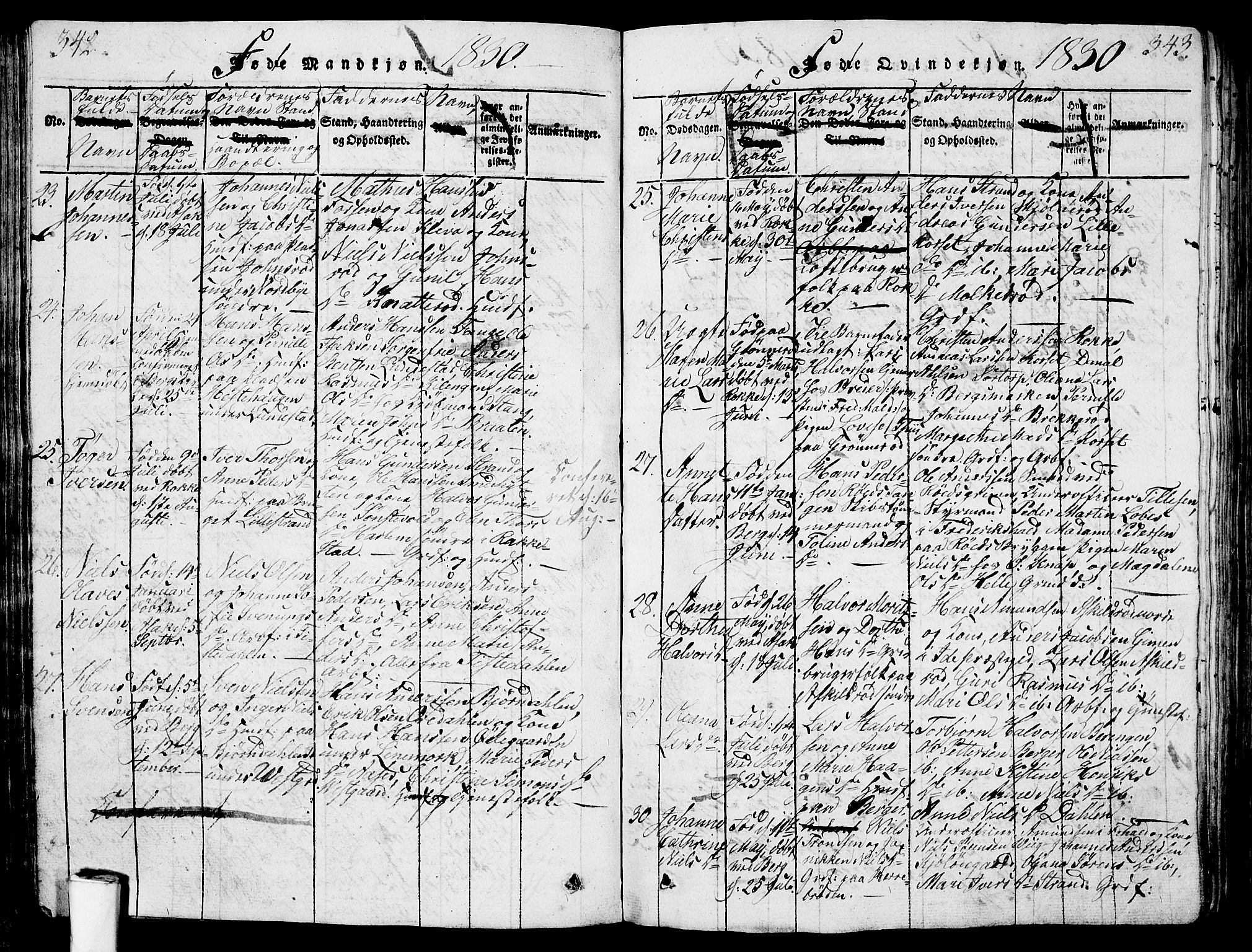 Berg prestekontor Kirkebøker, AV/SAO-A-10902/G/Ga/L0001: Parish register (copy) no. I 1, 1815-1832, p. 342-343