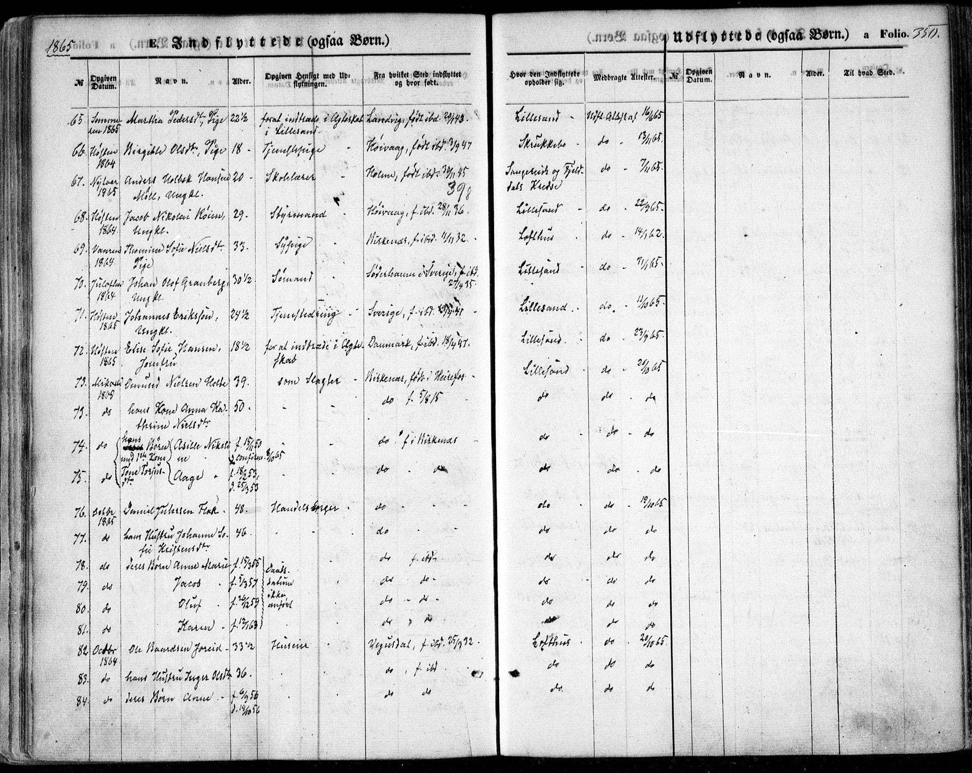 Vestre Moland sokneprestkontor, AV/SAK-1111-0046/F/Fa/Fab/L0007: Parish register (official) no. A 7, 1859-1872, p. 350