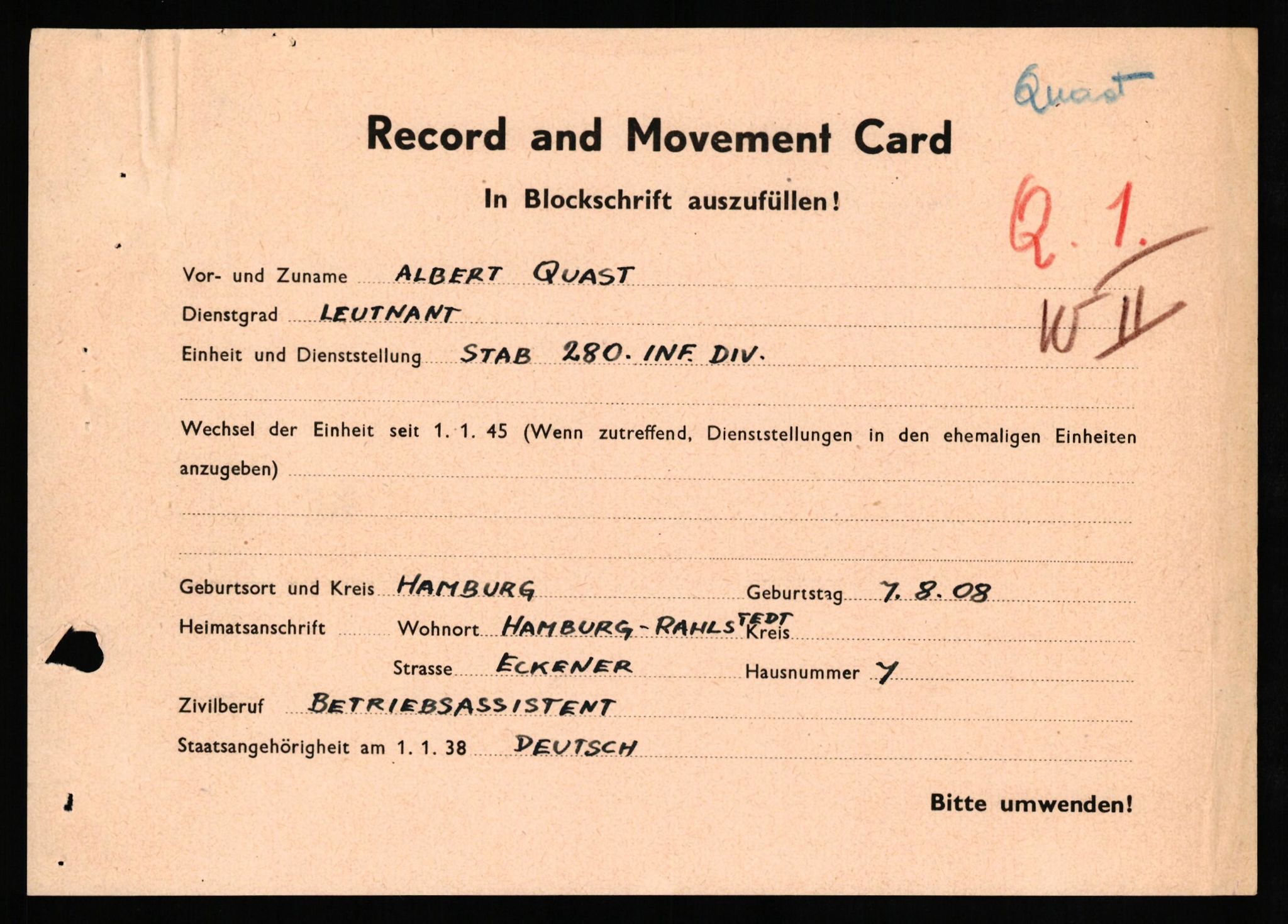 Forsvaret, Forsvarets overkommando II, AV/RA-RAFA-3915/D/Db/L0026: CI Questionaires. Tyske okkupasjonsstyrker i Norge. Tyskere., 1945-1946, p. 463