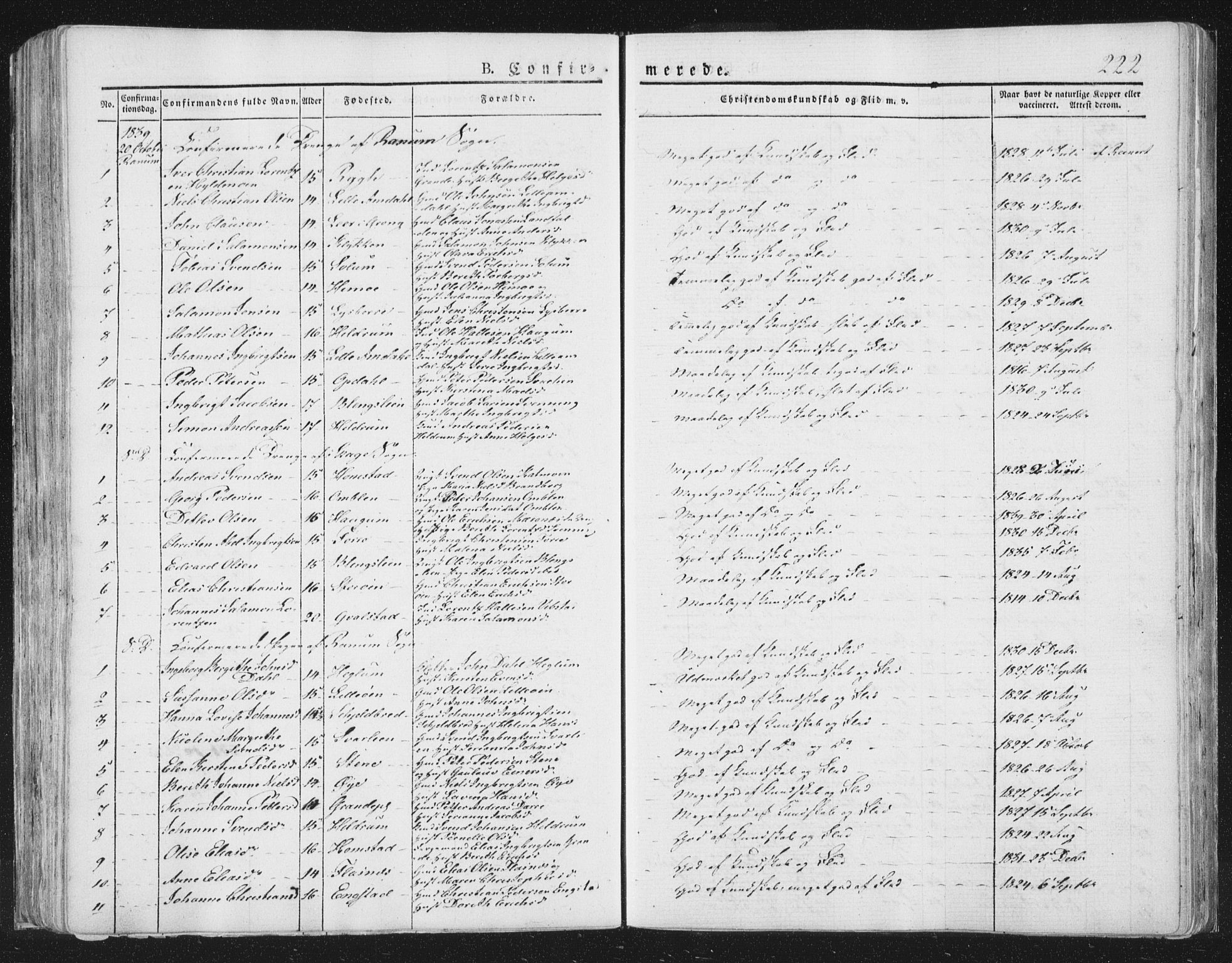 Ministerialprotokoller, klokkerbøker og fødselsregistre - Nord-Trøndelag, AV/SAT-A-1458/764/L0551: Parish register (official) no. 764A07a, 1824-1864, p. 222