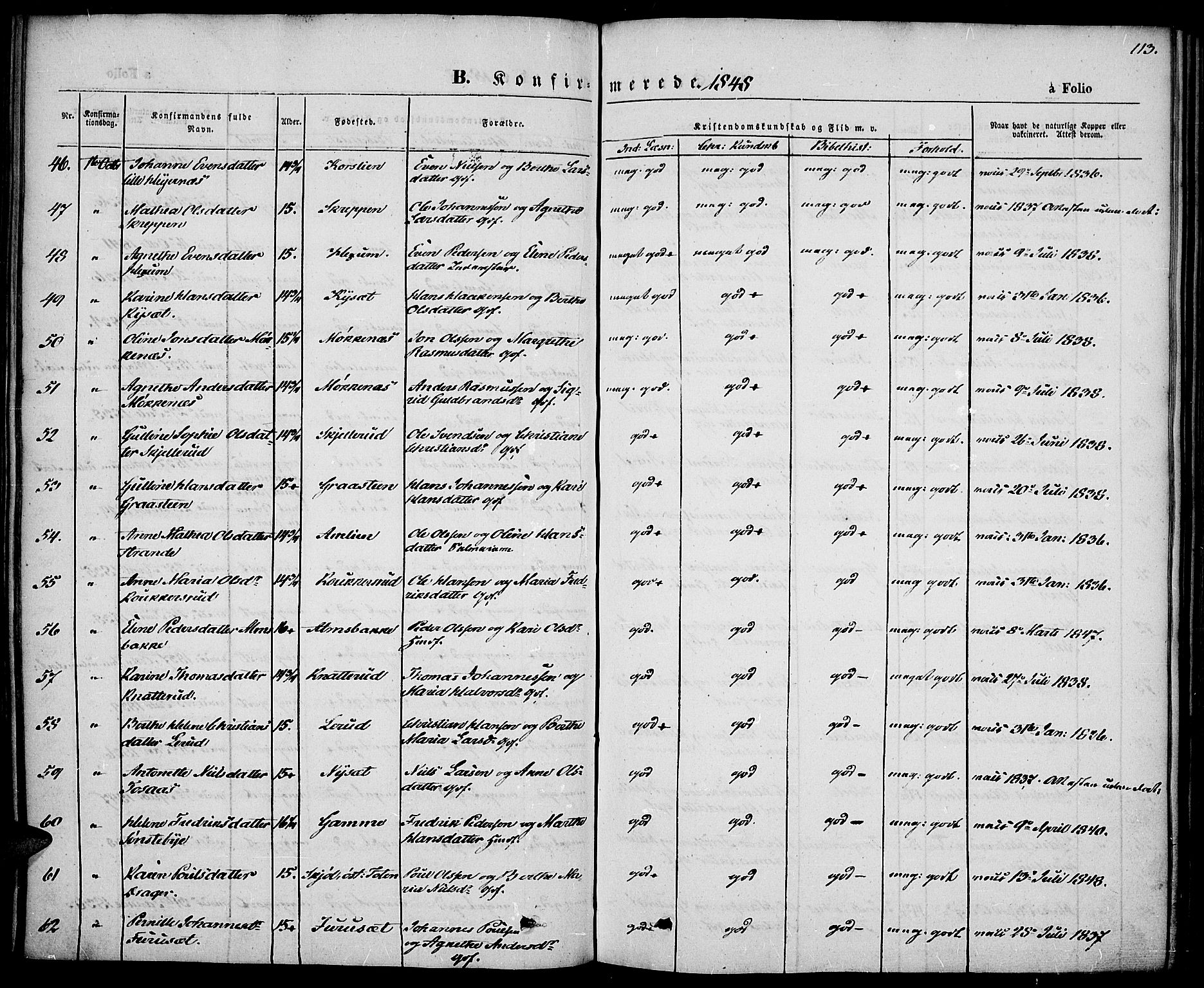 Vestre Toten prestekontor, AV/SAH-PREST-108/H/Ha/Haa/L0004: Parish register (official) no. 4, 1844-1849, p. 113