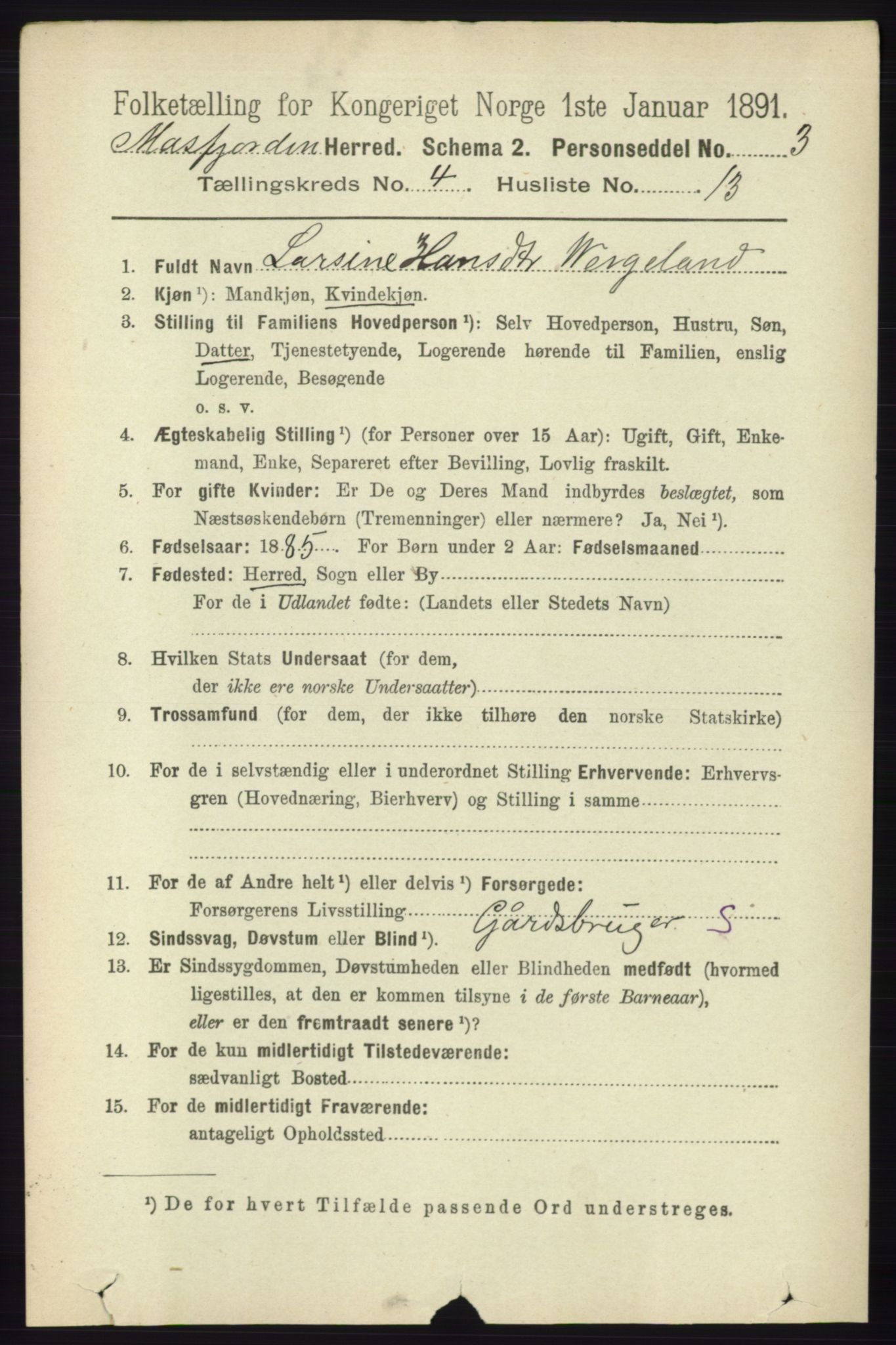 RA, 1891 census for 1266 Masfjorden, 1891, p. 830