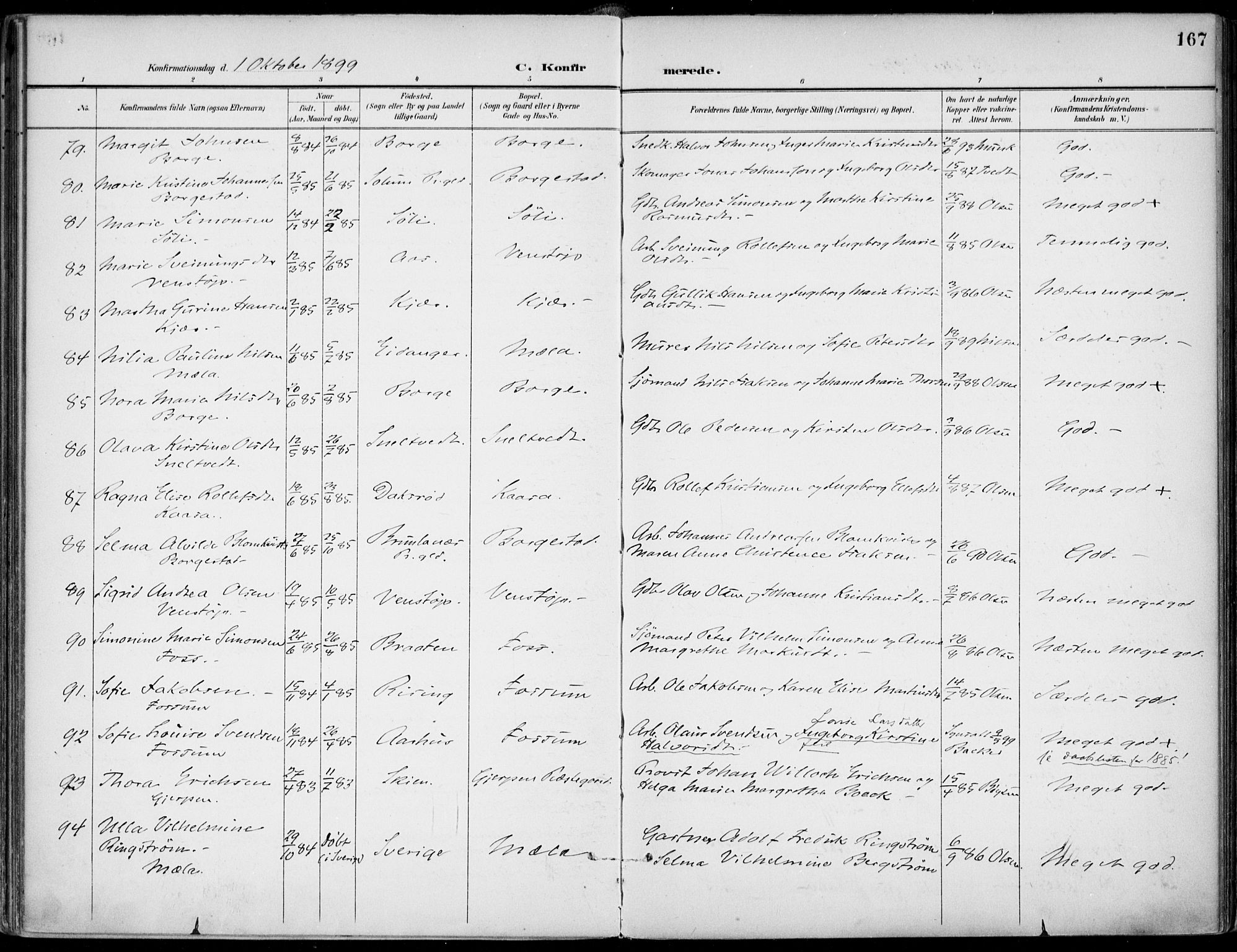 Gjerpen kirkebøker, SAKO/A-265/F/Fa/L0011: Parish register (official) no. I 11, 1896-1904, p. 167
