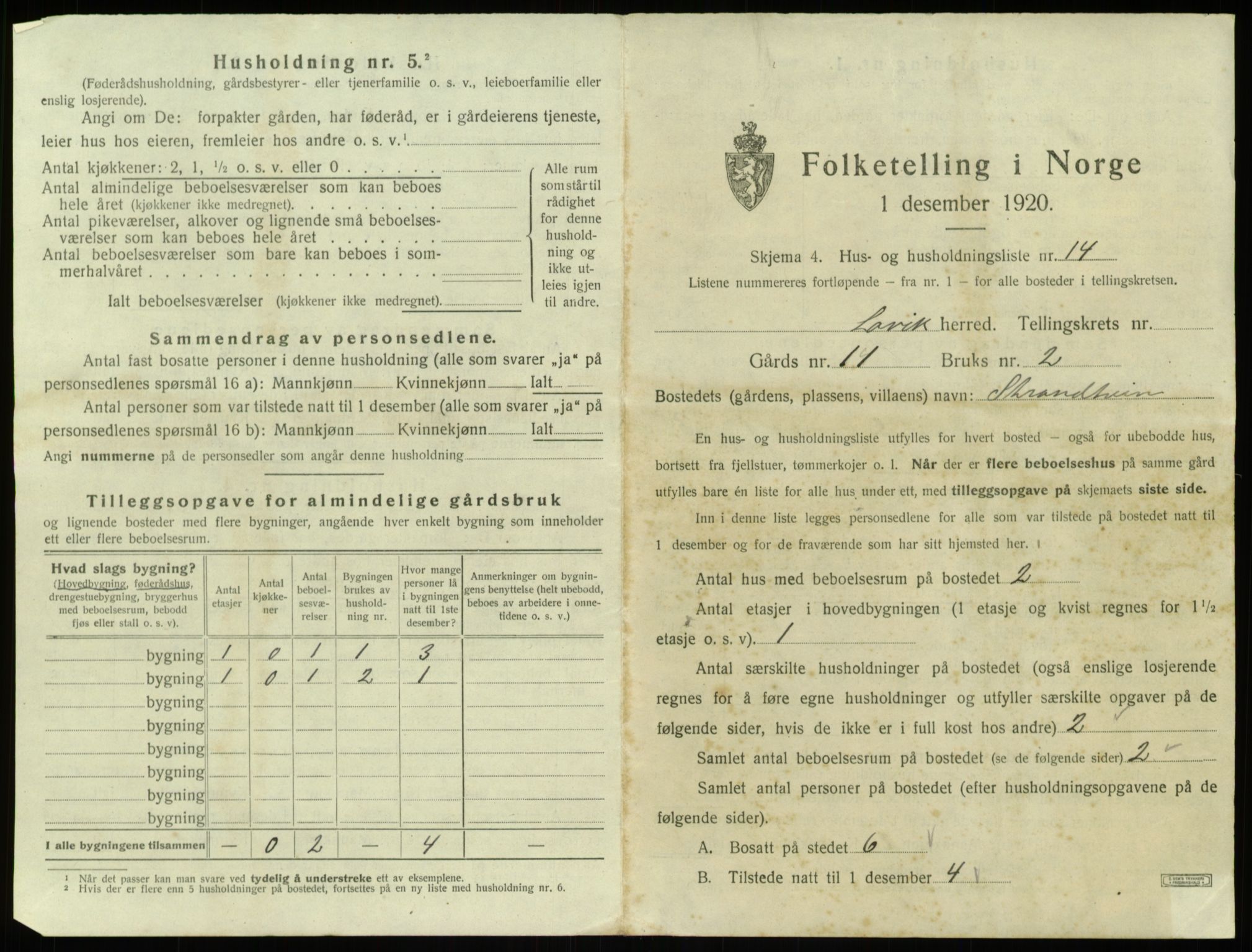 SAB, 1920 census for Lavik, 1920, p. 384