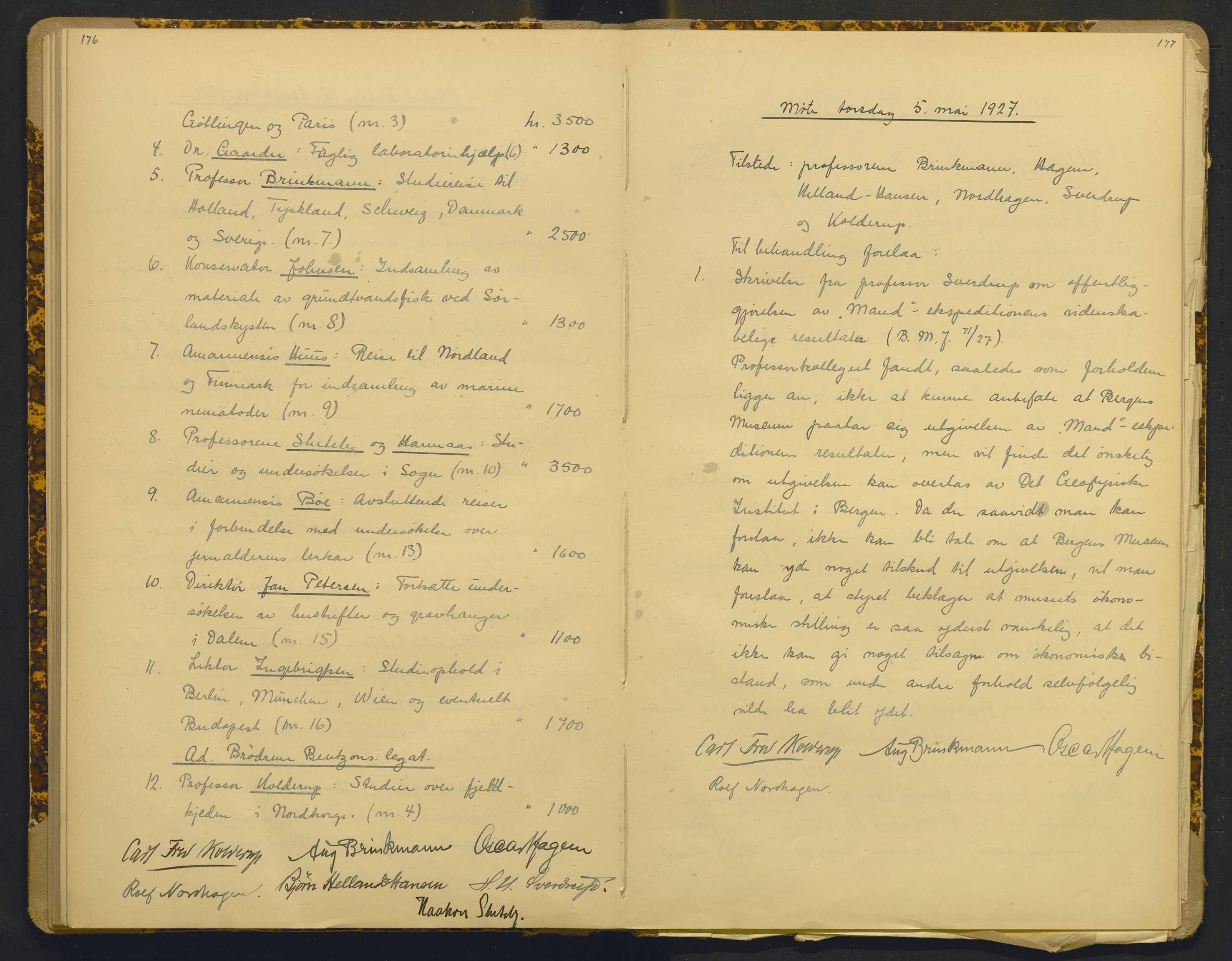 Bergens Museum, AV/SAB-A-17301/18/A/L0001: Bestyrerkollegiets forhandlingsprotokoll med register , 1907-1927, p. 176-177