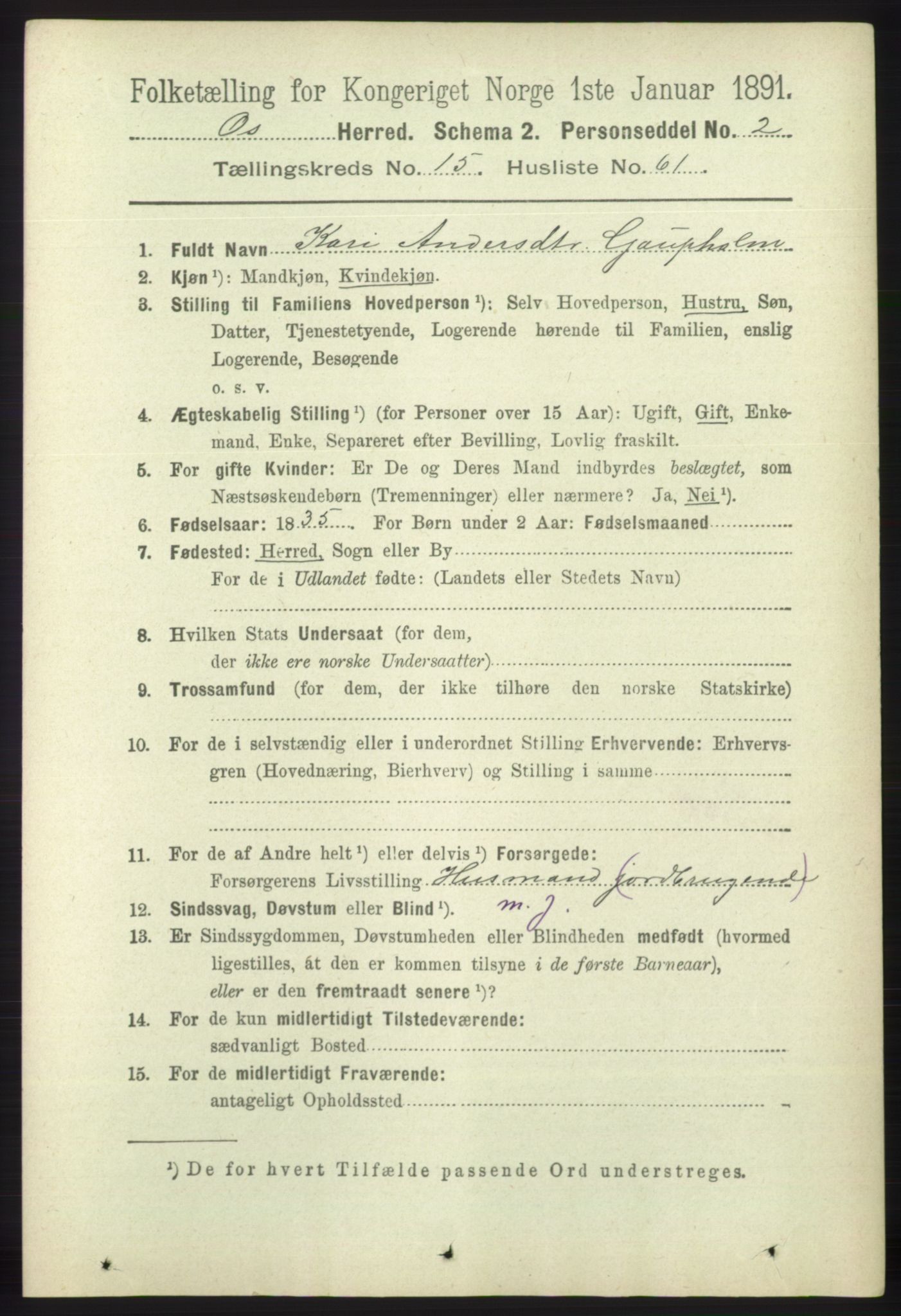 RA, 1891 census for 1243 Os, 1891, p. 3476