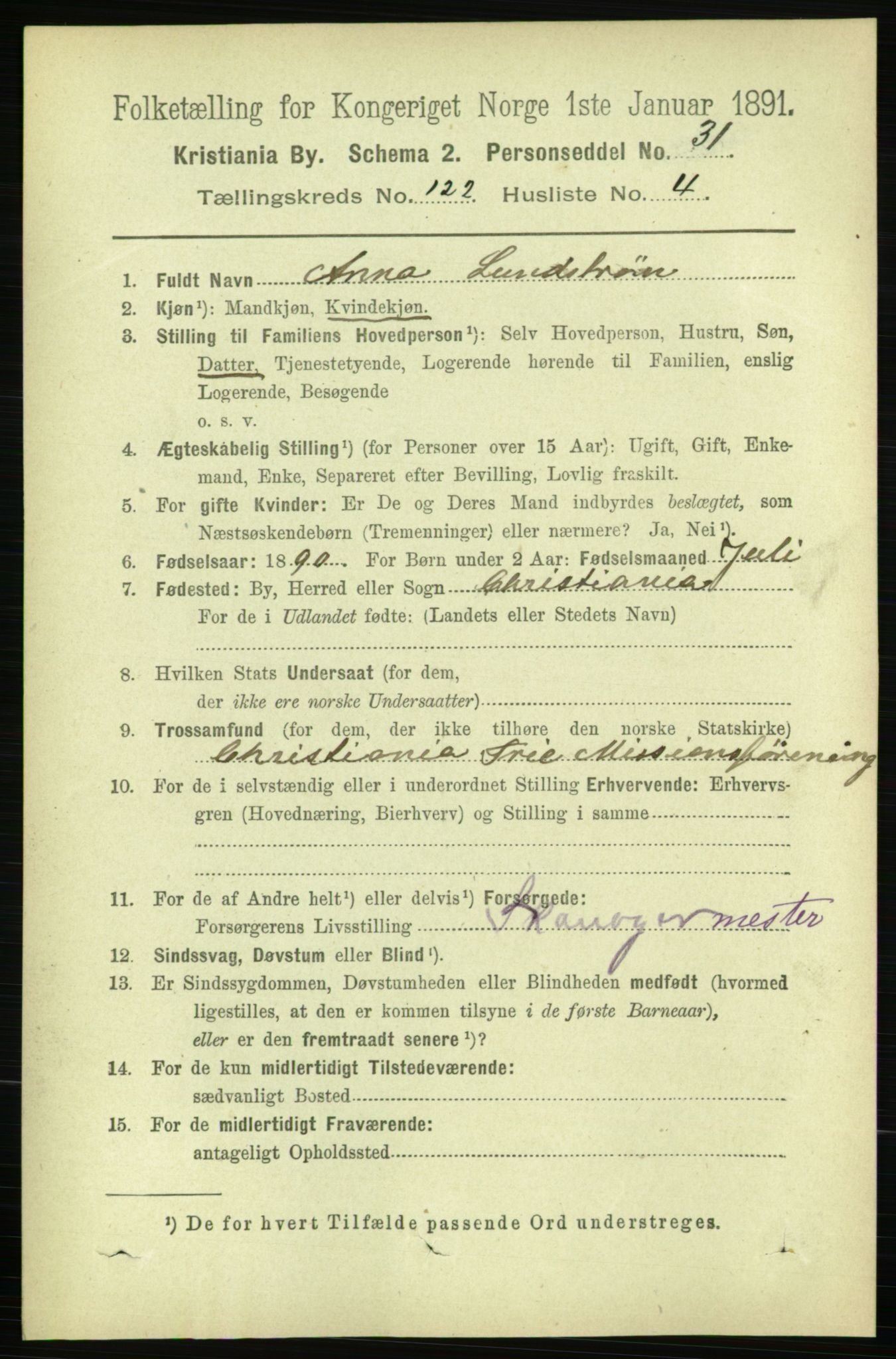 RA, 1891 census for 0301 Kristiania, 1891, p. 64744