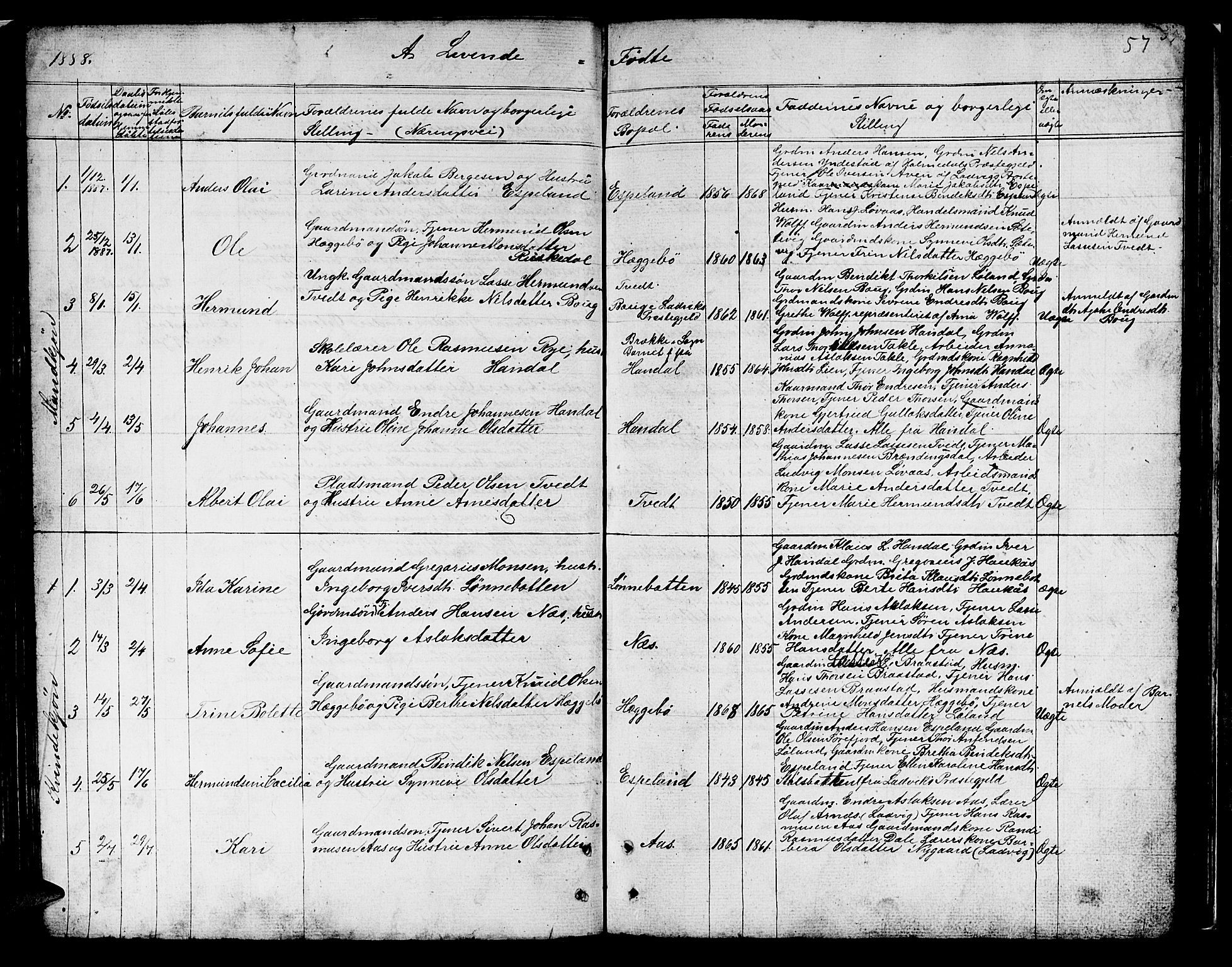 Hyllestad sokneprestembete, SAB/A-80401: Parish register (copy) no. B 1, 1854-1889, p. 57
