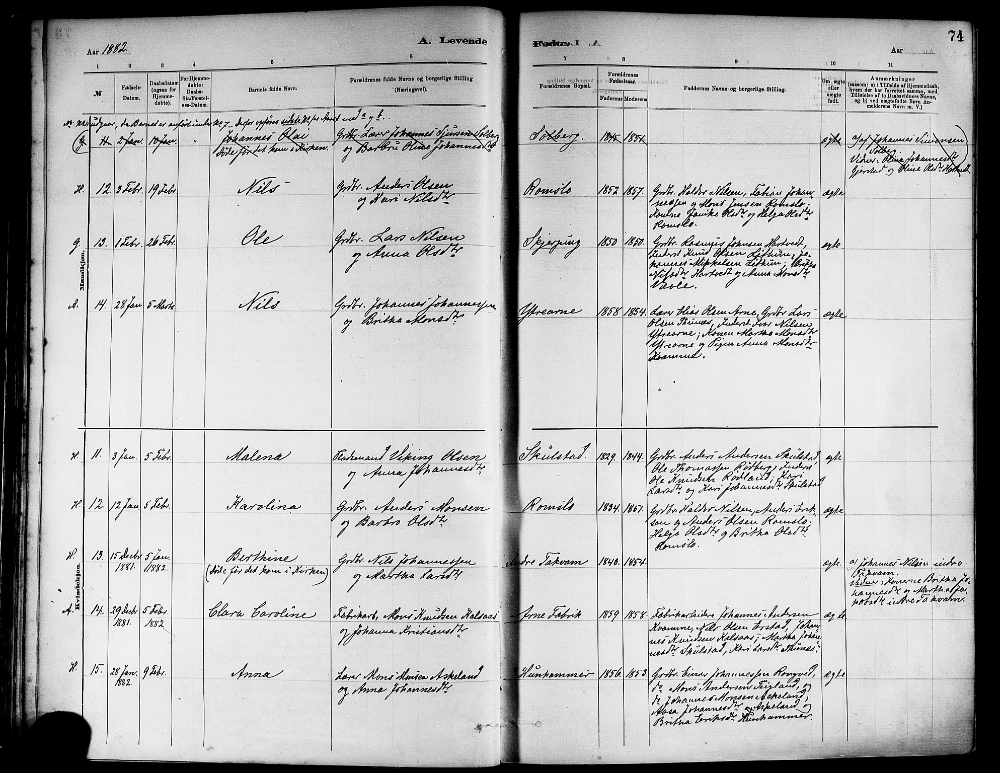 Haus sokneprestembete, AV/SAB-A-75601/H/Haa: Parish register (official) no. A 19I, 1878-1886, p. 74