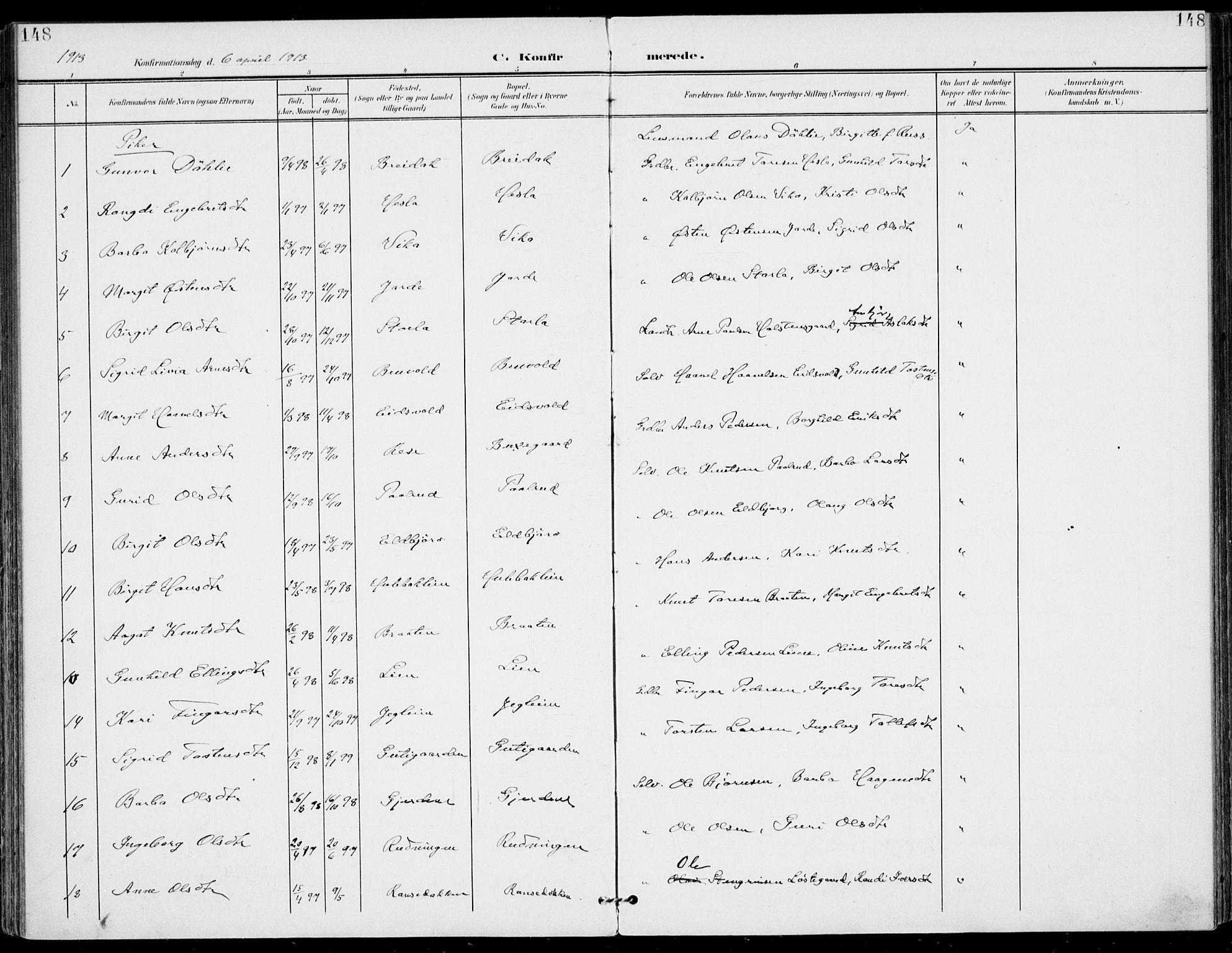Gol kirkebøker, SAKO/A-226/F/Fa/L0006: Parish register (official) no. I 6, 1901-1918, p. 148