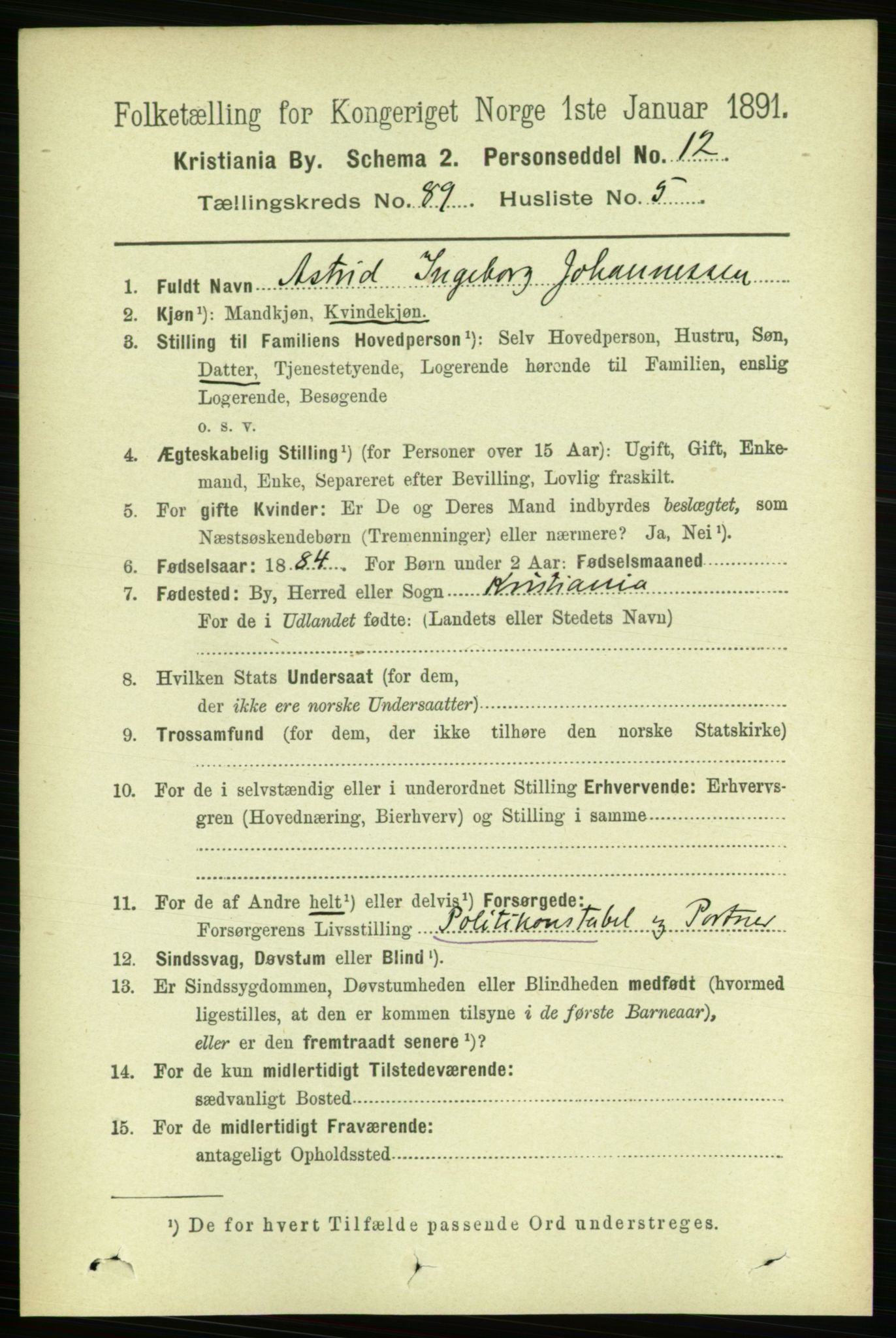 RA, 1891 census for 0301 Kristiania, 1891, p. 44112