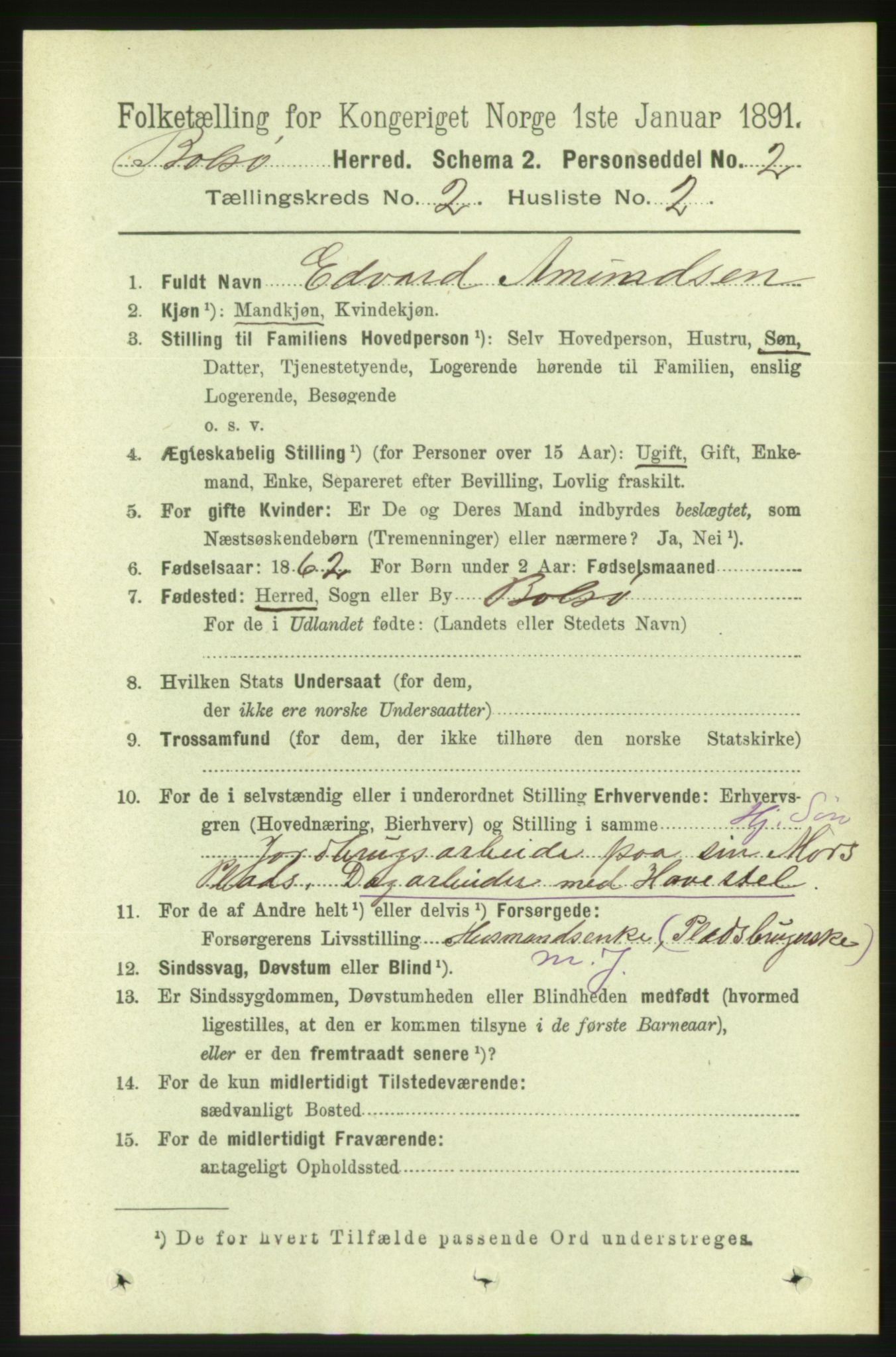 RA, 1891 census for 1544 Bolsøy, 1891, p. 999