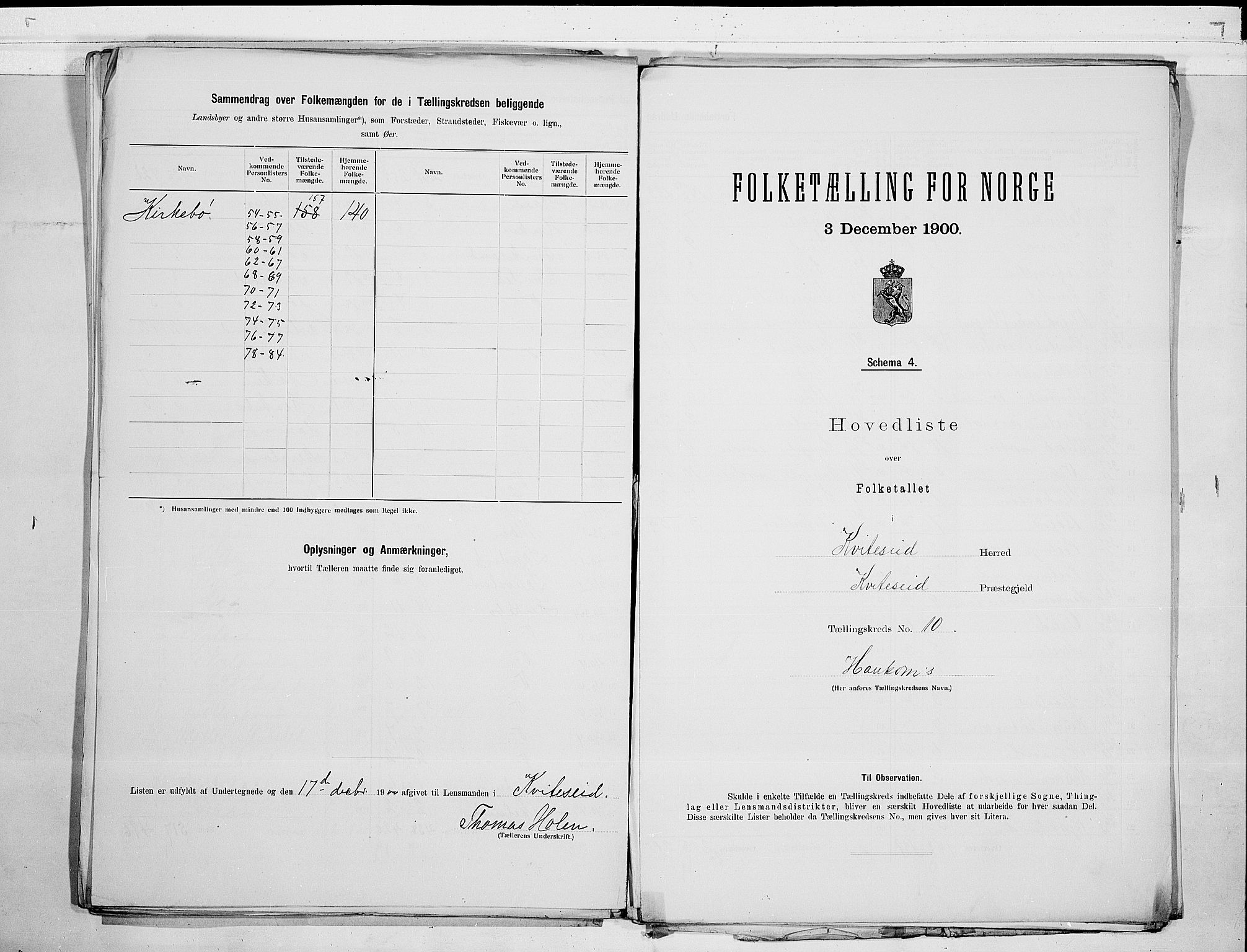 SAKO, 1900 census for Kviteseid, 1900, p. 20