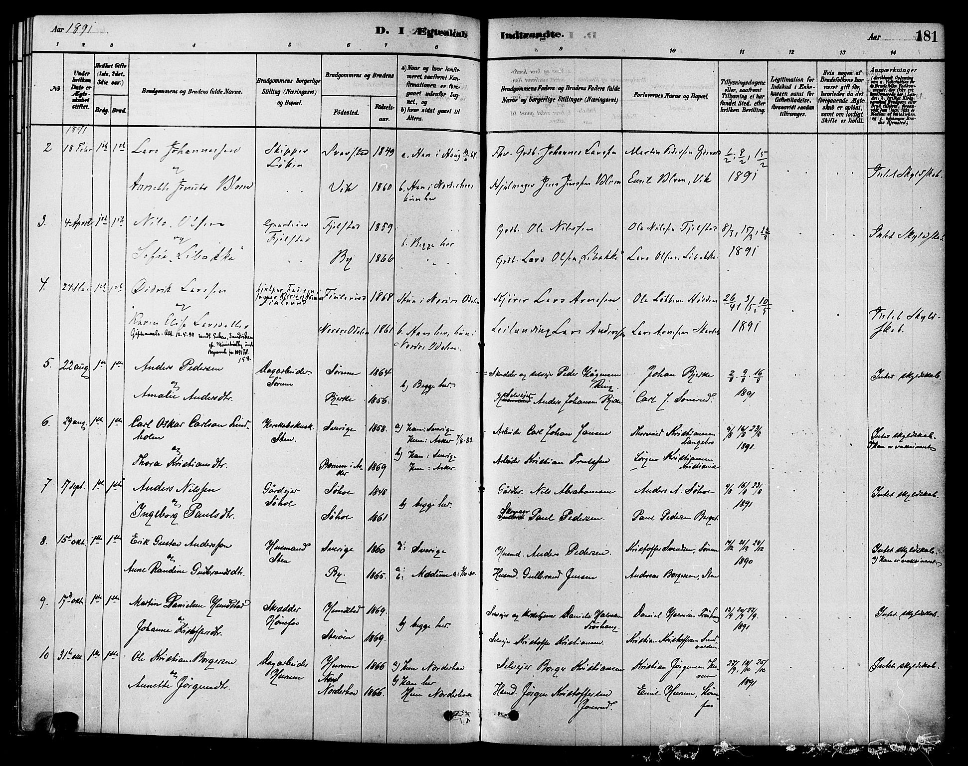 Hole kirkebøker, SAKO/A-228/F/Fa/L0008: Parish register (official) no. I 8, 1878-1891, p. 181