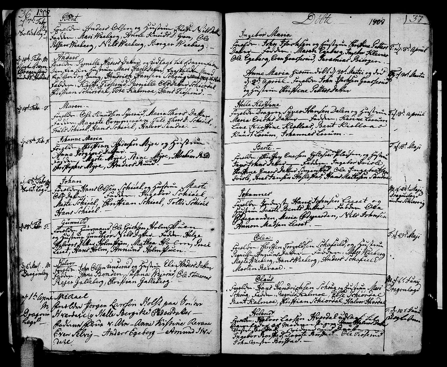 Sande Kirkebøker, AV/SAKO-A-53/F/Fa/L0002: Parish register (official) no. 2, 1804-1814, p. 36-37