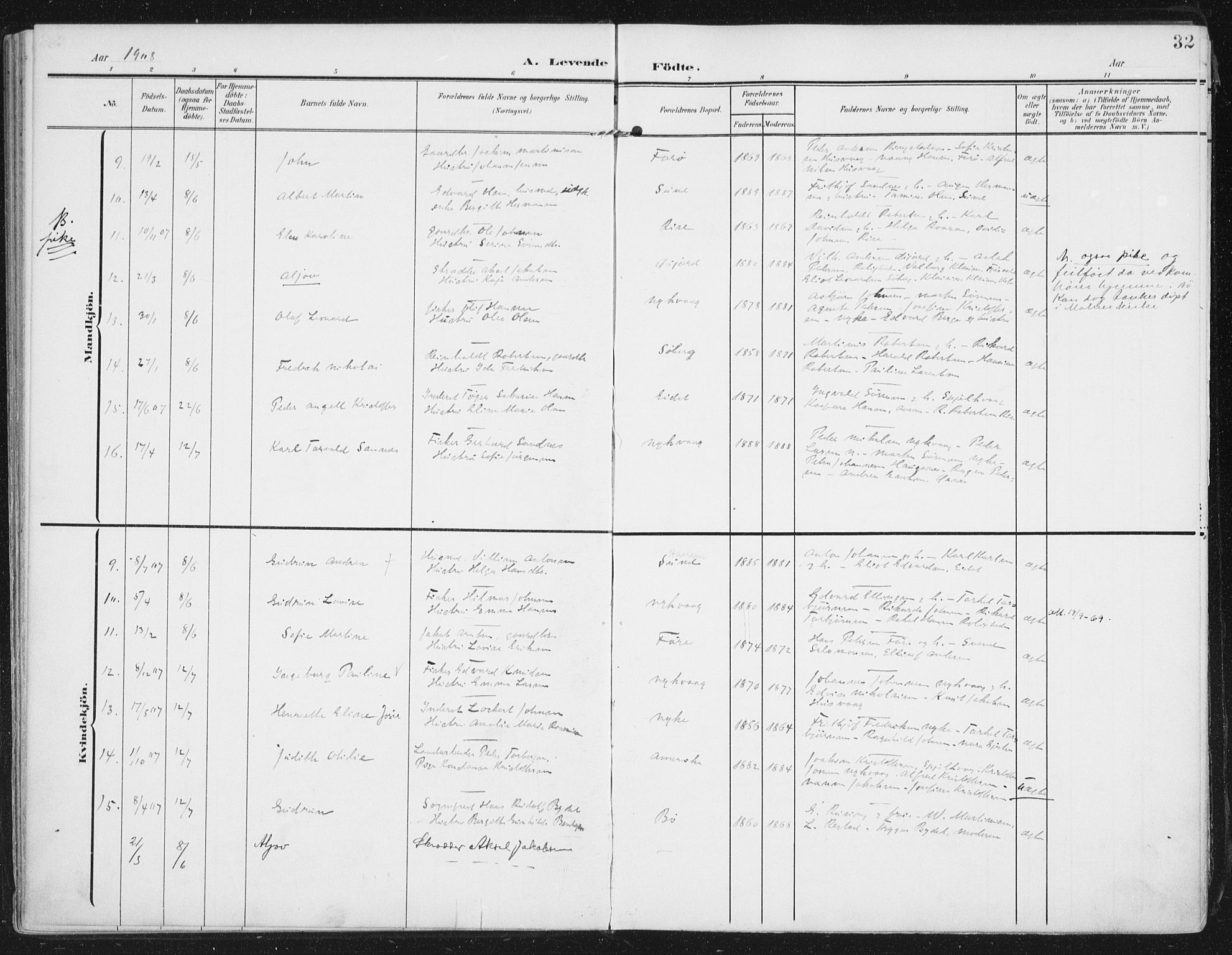 Ministerialprotokoller, klokkerbøker og fødselsregistre - Nordland, SAT/A-1459/892/L1321: Parish register (official) no. 892A02, 1902-1918, p. 32