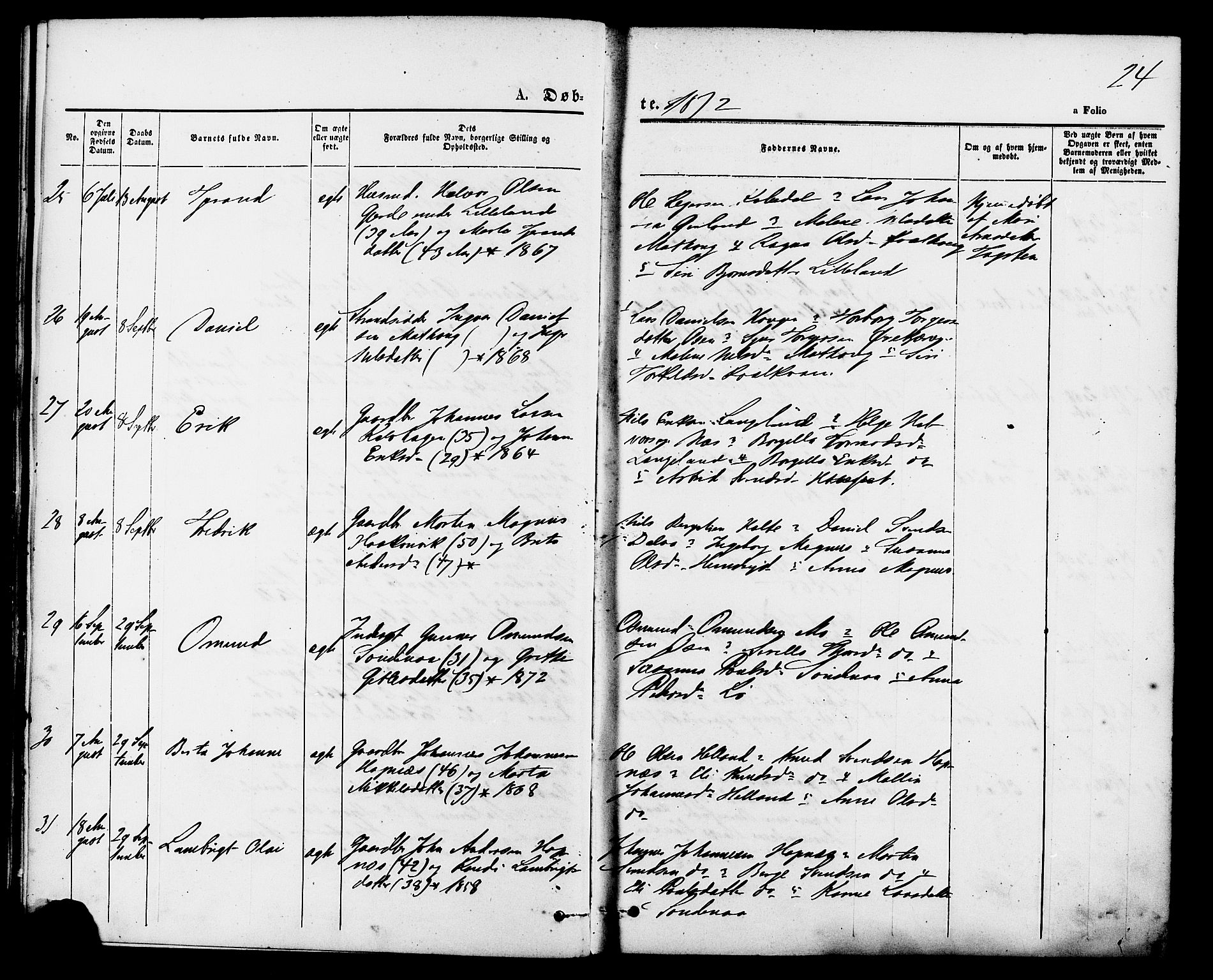 Vikedal sokneprestkontor, AV/SAST-A-101840/01/IV: Parish register (official) no. A 7, 1868-1883, p. 24