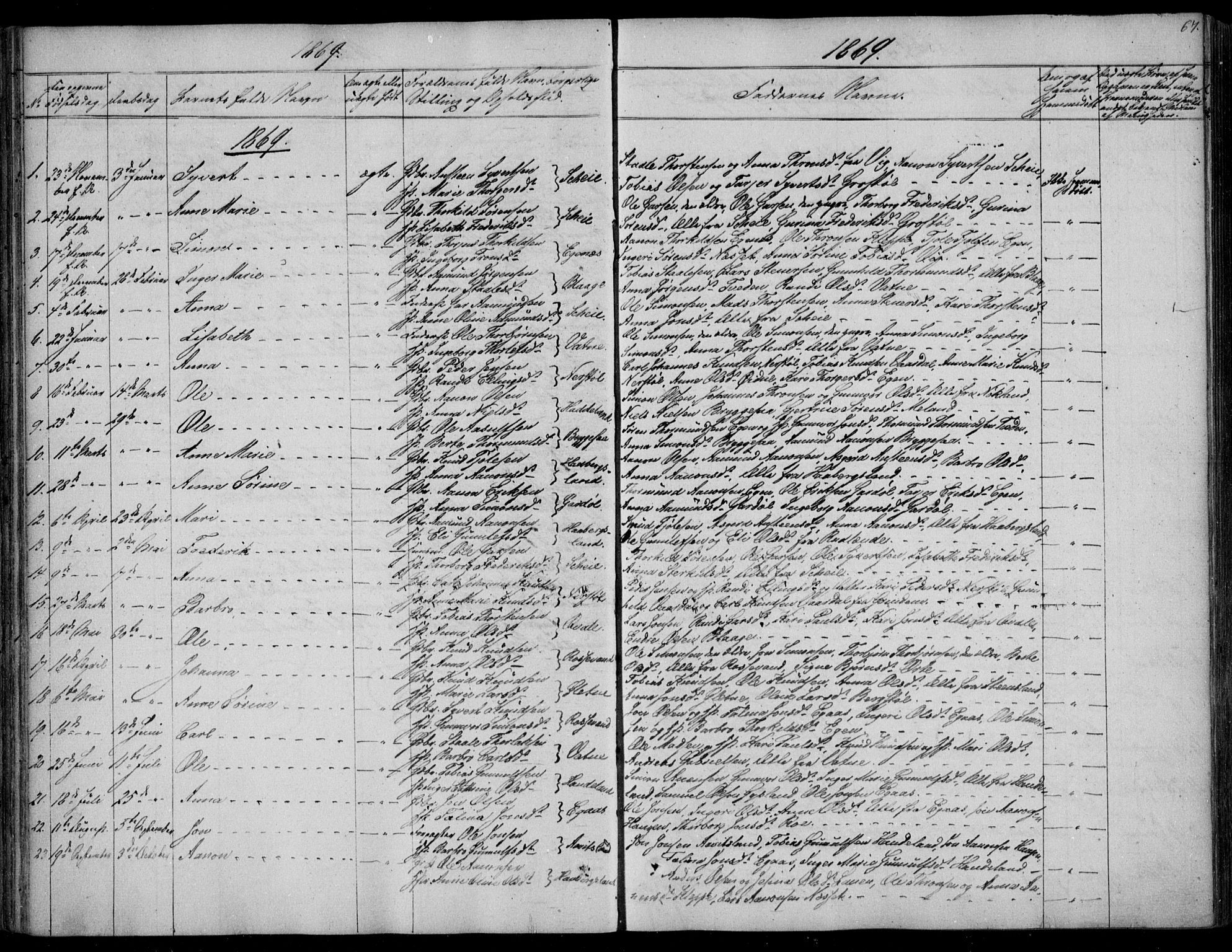 Hægebostad sokneprestkontor, SAK/1111-0024/F/Fa/Fab/L0002: Parish register (official) no. A 2, 1836-1872, p. 67