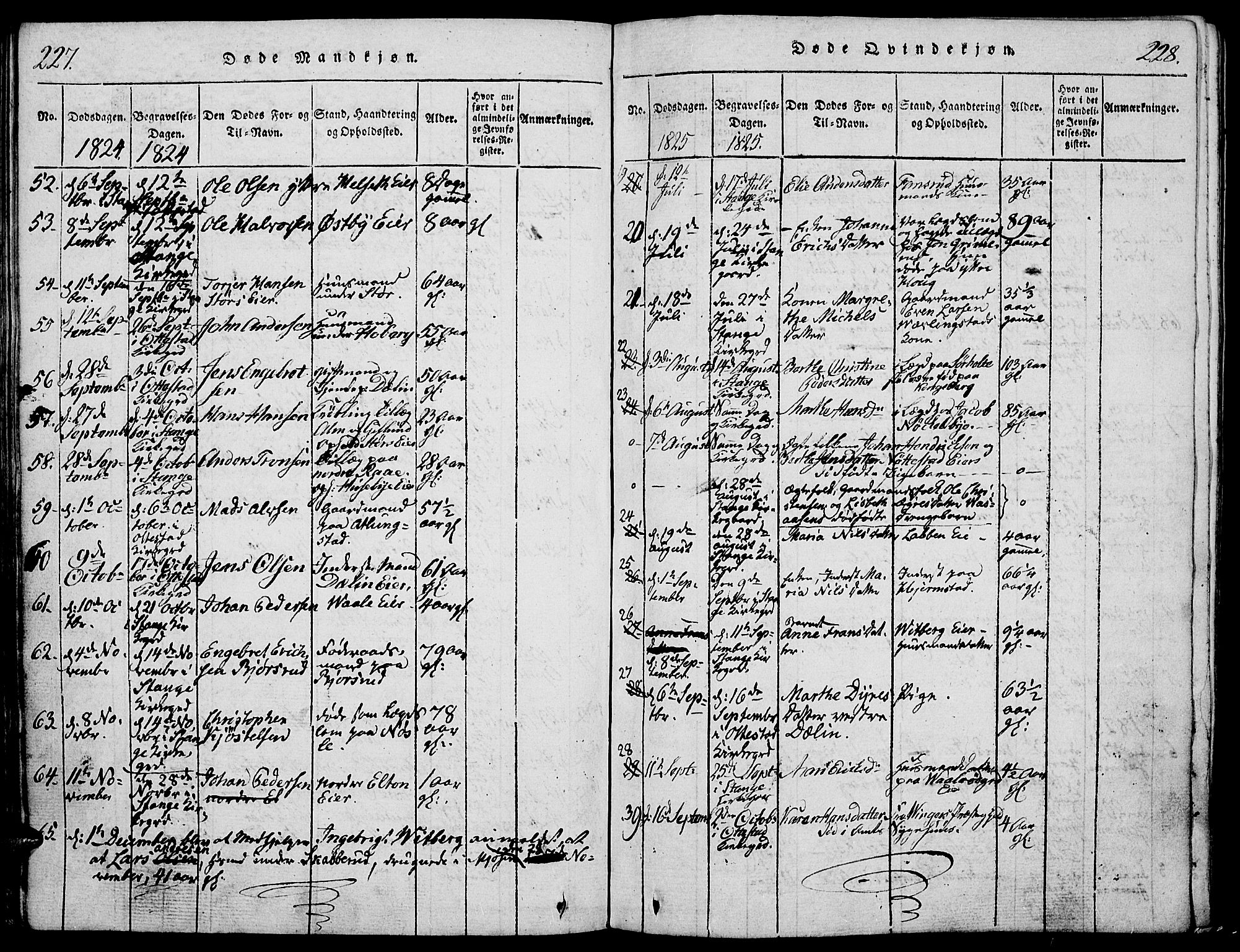 Stange prestekontor, AV/SAH-PREST-002/K/L0008: Parish register (official) no. 8, 1814-1825, p. 227-228