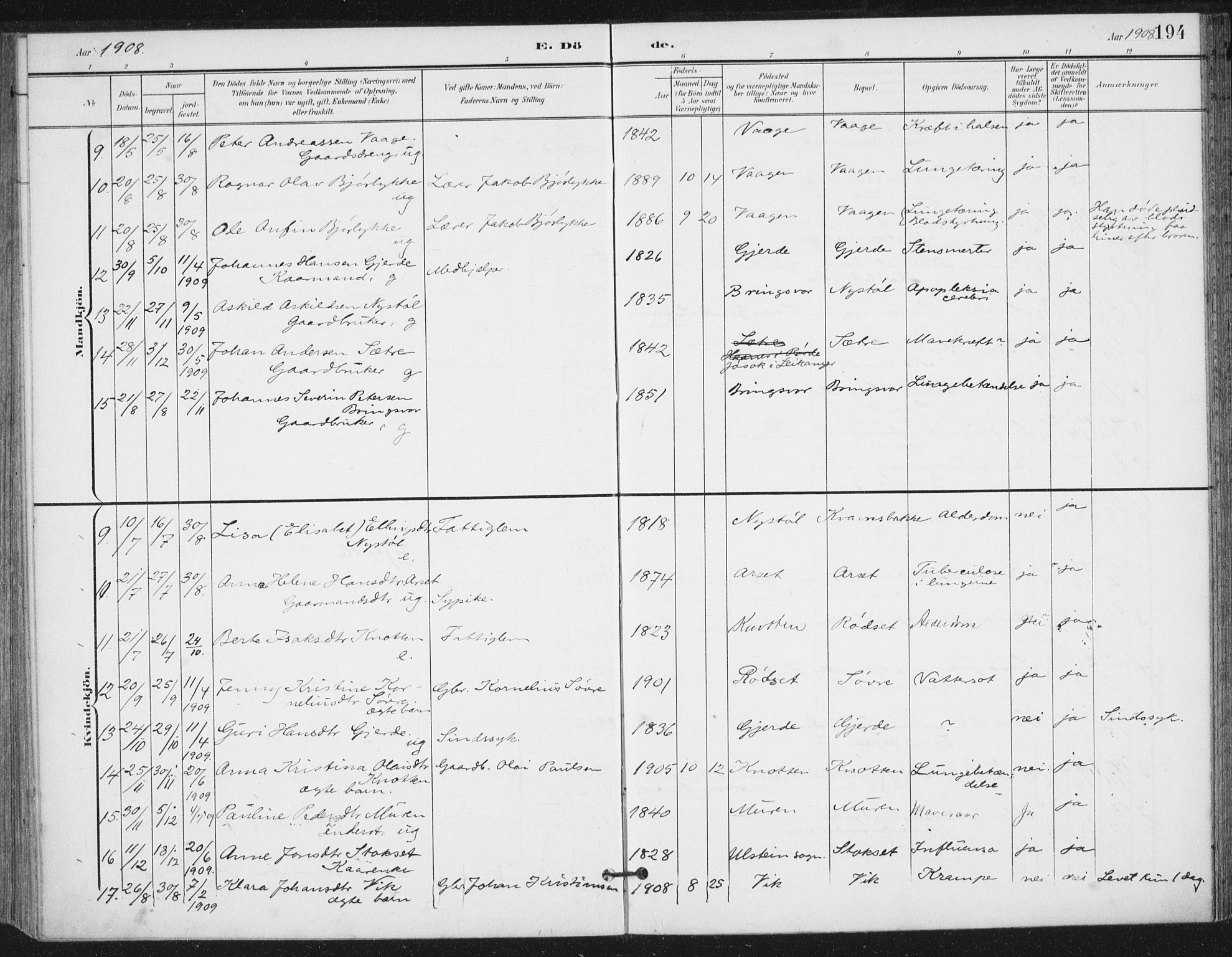 Ministerialprotokoller, klokkerbøker og fødselsregistre - Møre og Romsdal, AV/SAT-A-1454/503/L0038: Parish register (official) no. 503A06, 1901-1917, p. 194