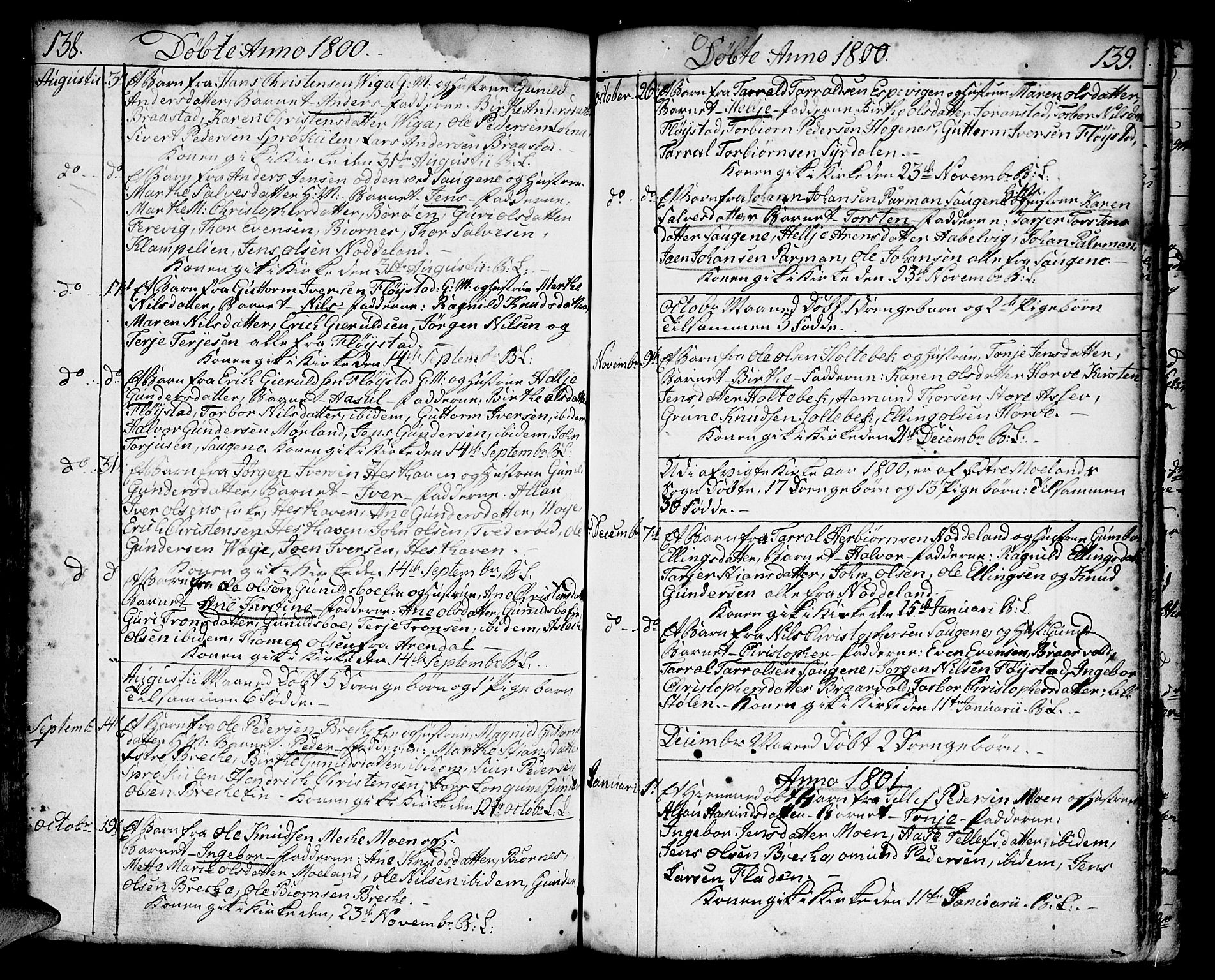 Austre Moland sokneprestkontor, SAK/1111-0001/F/Fa/Faa/L0002: Parish register (official) no. A 2, 1747-1808, p. 138-139