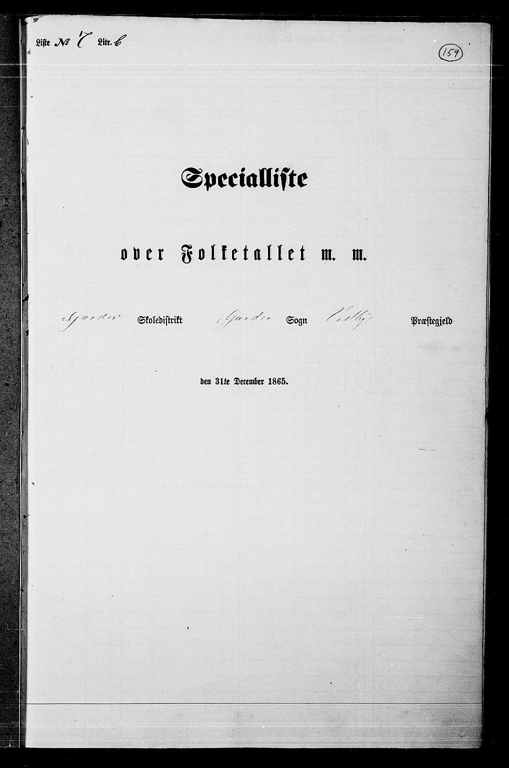 RA, 1865 census for Vestby, 1865, p. 139