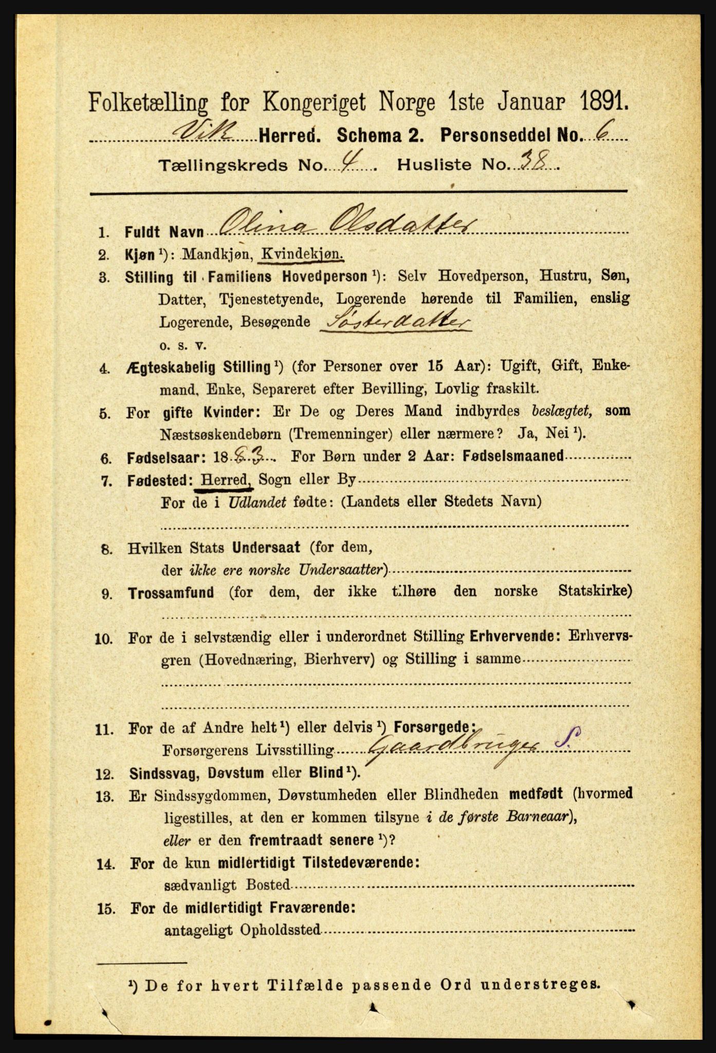 RA, 1891 census for 1417 Vik, 1891, p. 2011