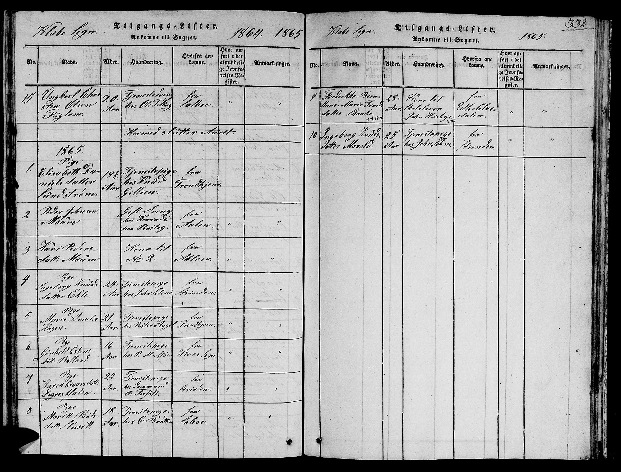 Ministerialprotokoller, klokkerbøker og fødselsregistre - Sør-Trøndelag, SAT/A-1456/618/L0450: Parish register (copy) no. 618C01, 1816-1865, p. 332