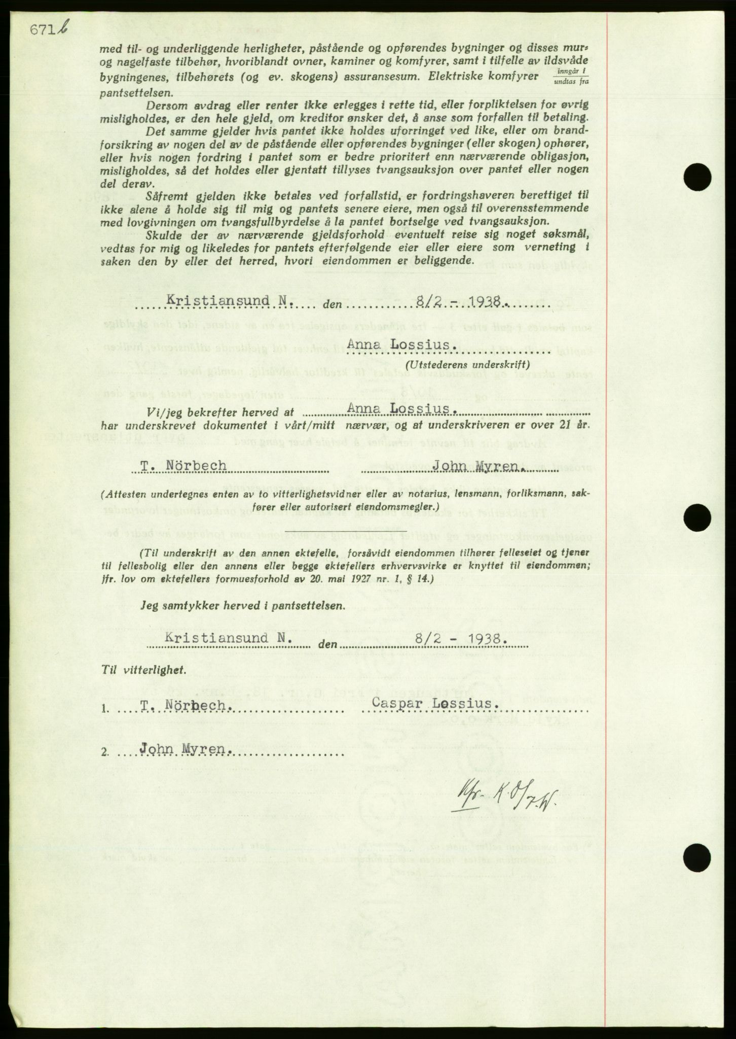 Nordmøre sorenskriveri, AV/SAT-A-4132/1/2/2Ca/L0092: Mortgage book no. B82, 1937-1938, Diary no: : 331/1938