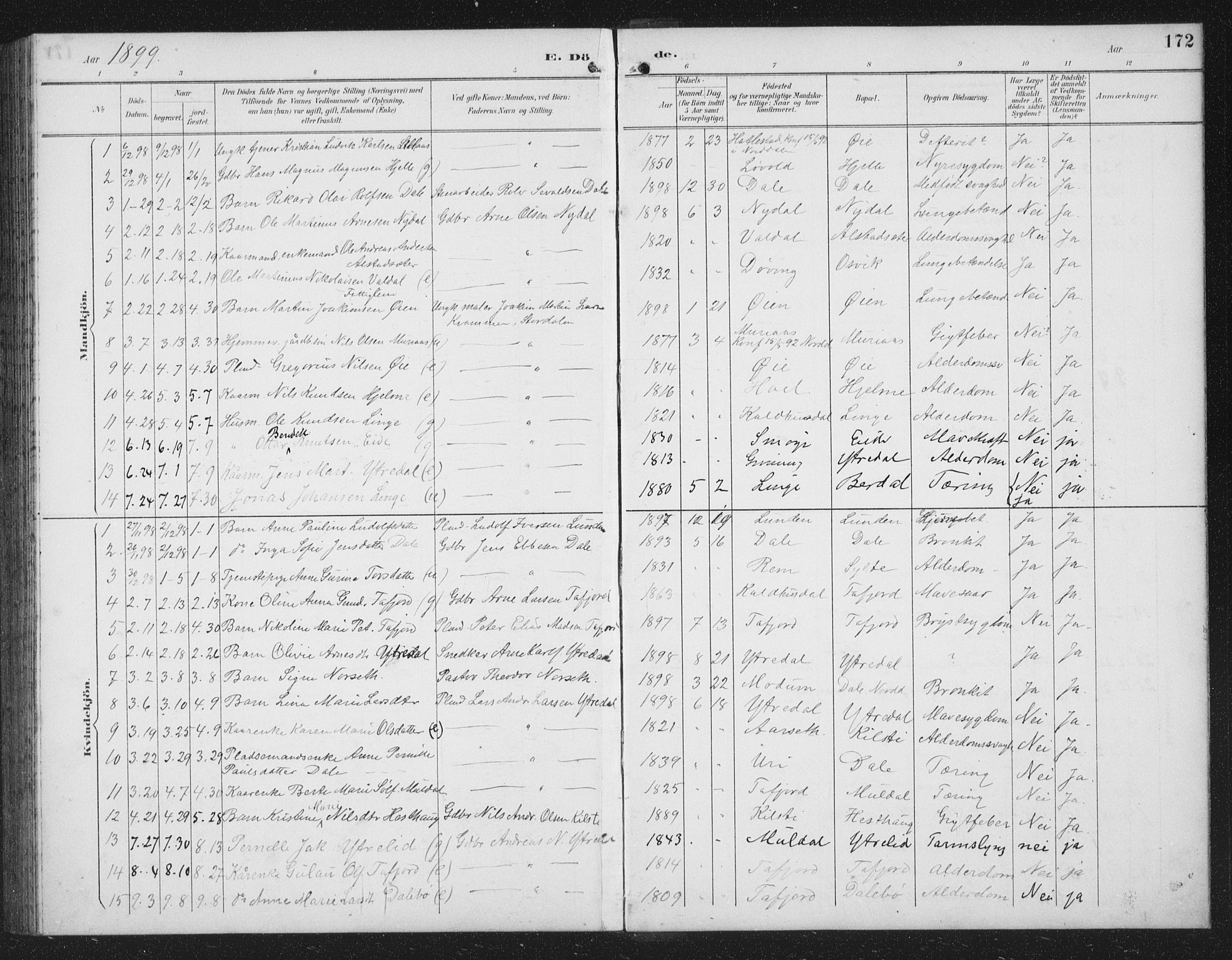 Ministerialprotokoller, klokkerbøker og fødselsregistre - Møre og Romsdal, SAT/A-1454/519/L0264: Parish register (copy) no. 519C05, 1892-1910, p. 172