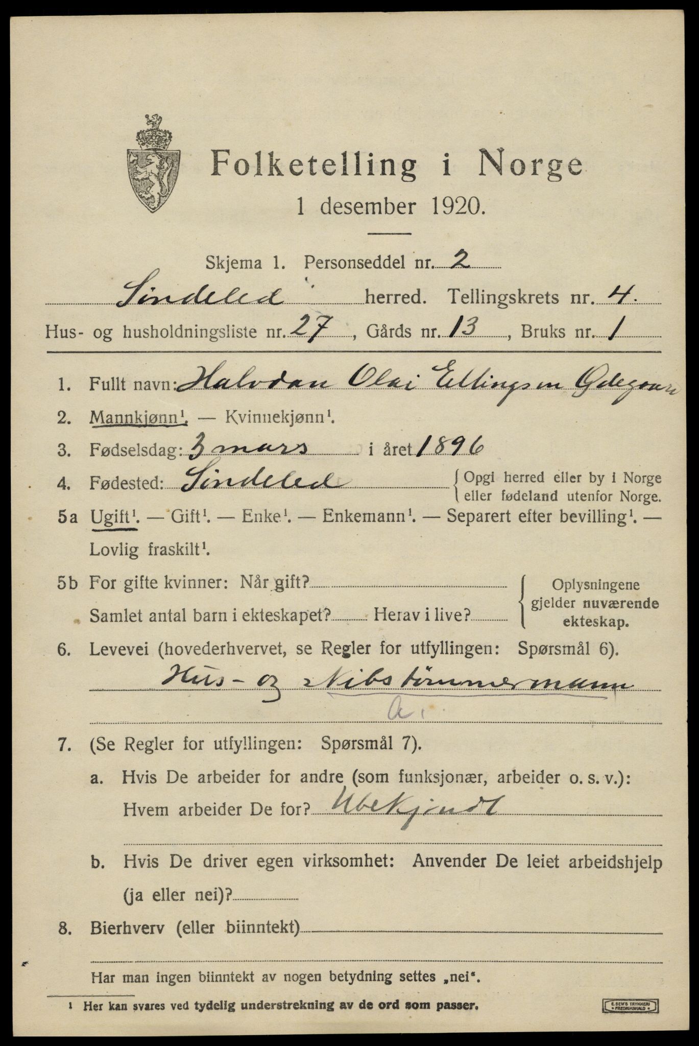 SAK, 1920 census for Søndeled, 1920, p. 2861