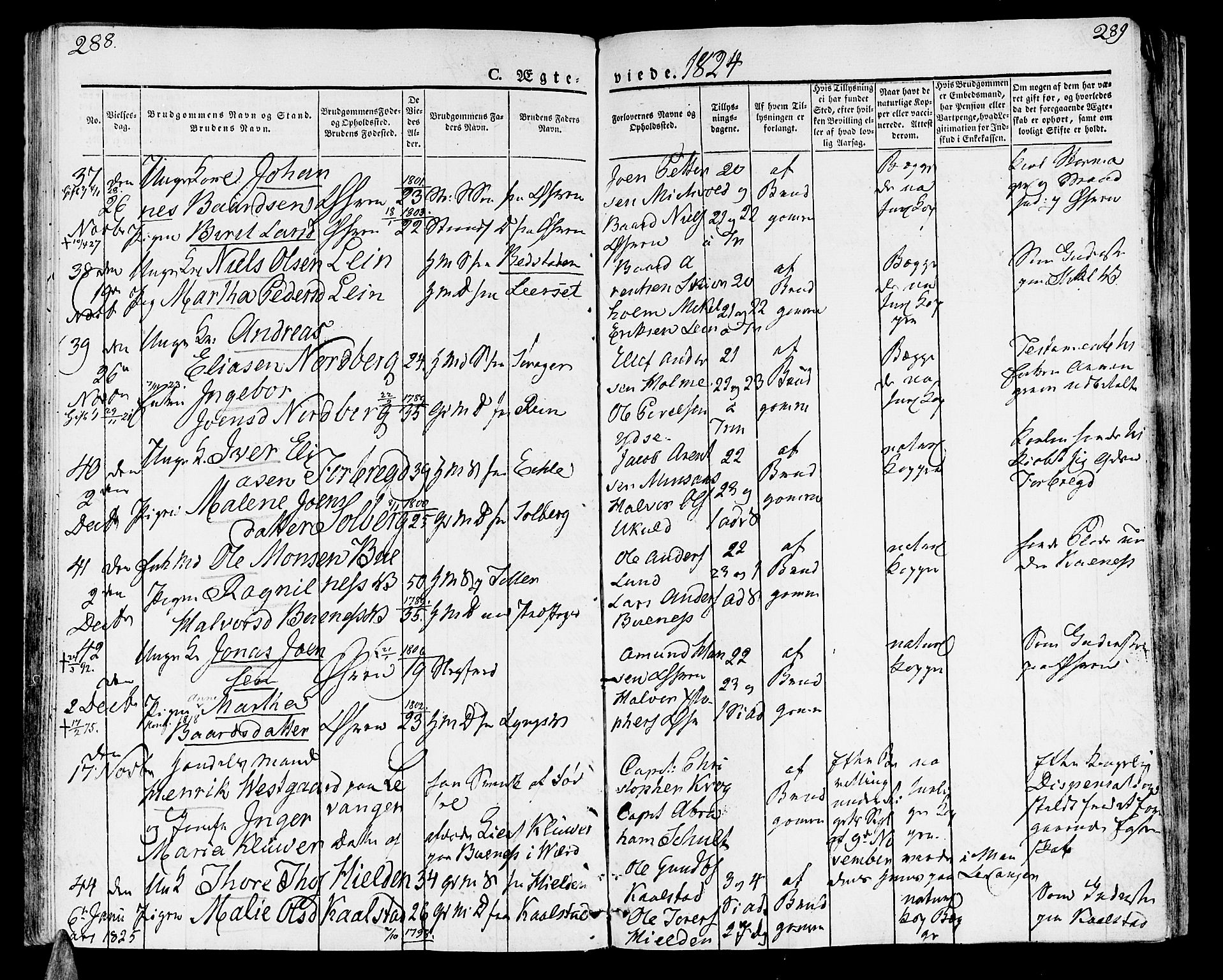 Ministerialprotokoller, klokkerbøker og fødselsregistre - Nord-Trøndelag, SAT/A-1458/723/L0237: Parish register (official) no. 723A06, 1822-1830, p. 288-289