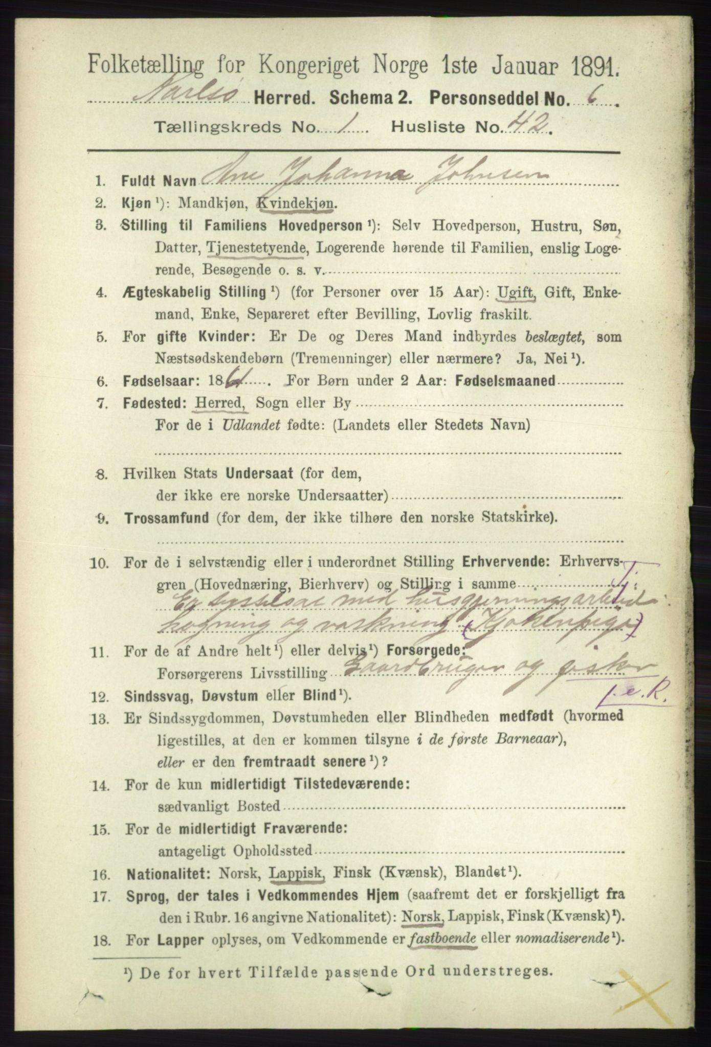 RA, 1891 census for 1936 Karlsøy, 1891, p. 372