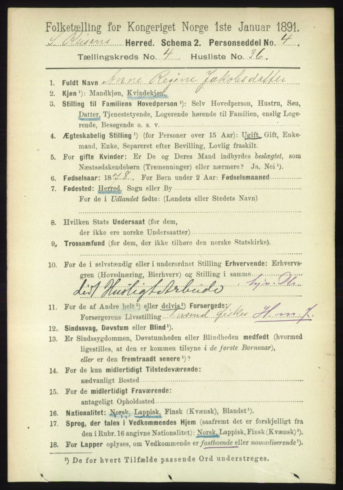 RA, 1891 census for 1925 Sørreisa, 1891, p. 1327