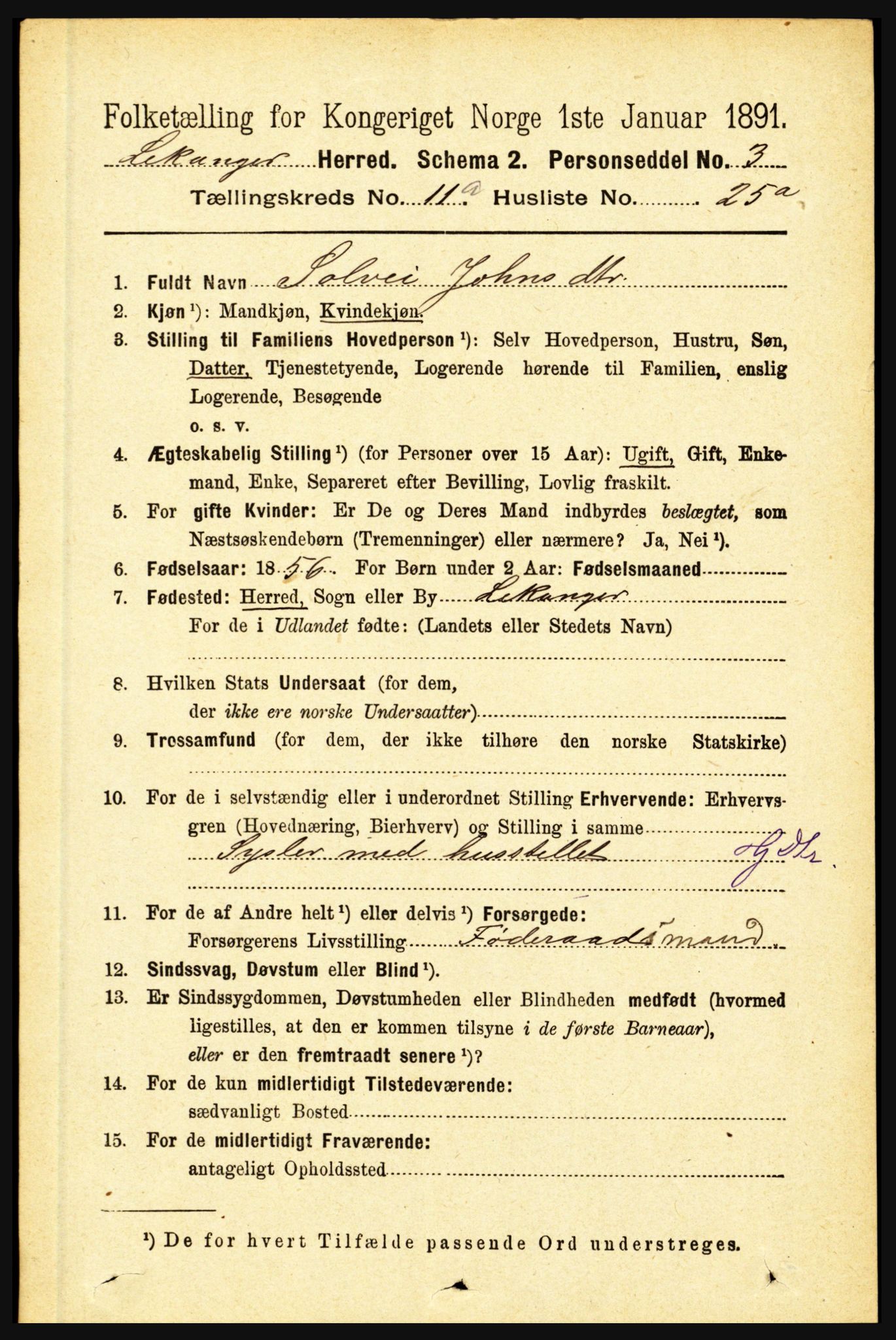 RA, 1891 census for 1419 Leikanger, 1891, p. 2134