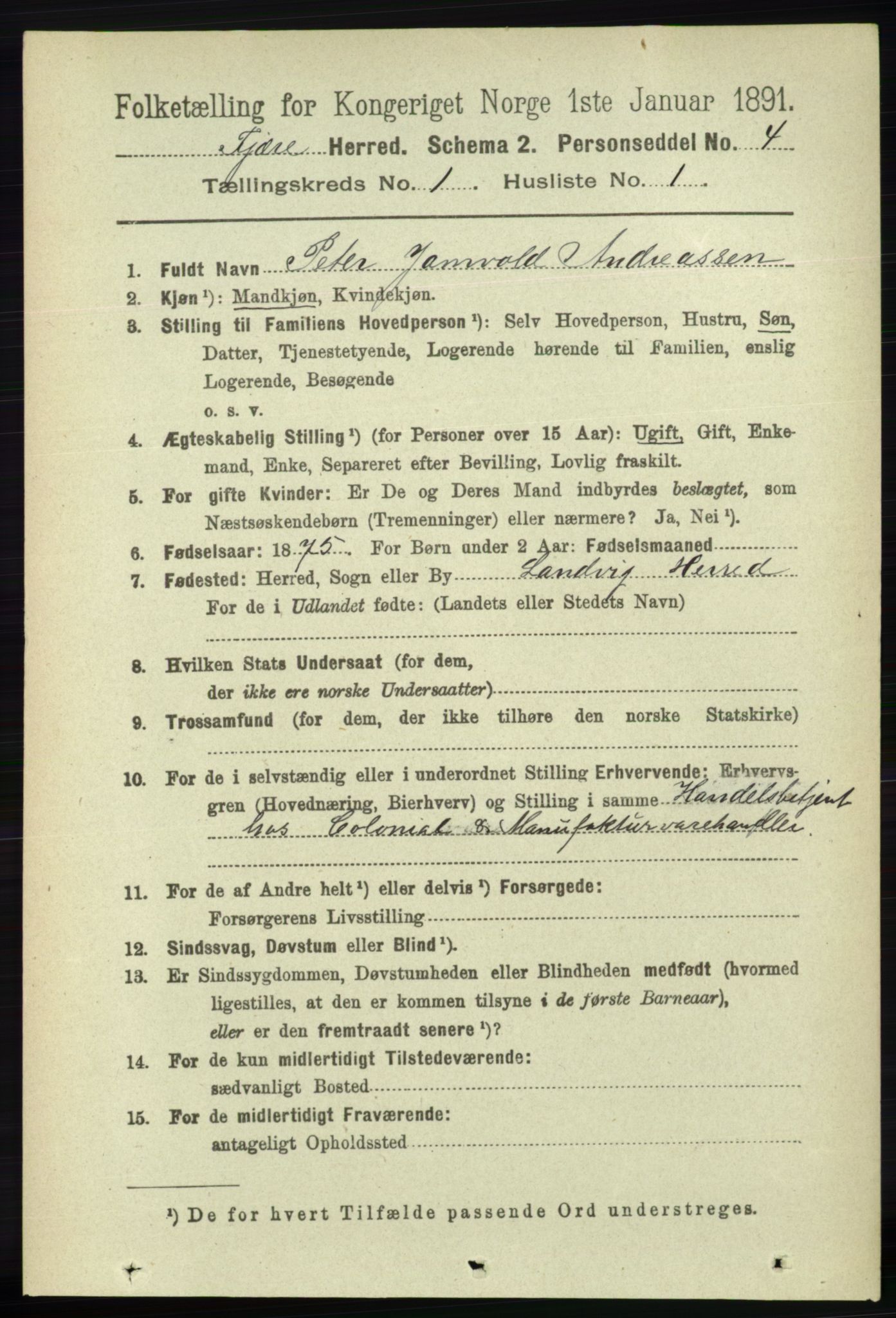 RA, 1891 census for 0923 Fjære, 1891, p. 124