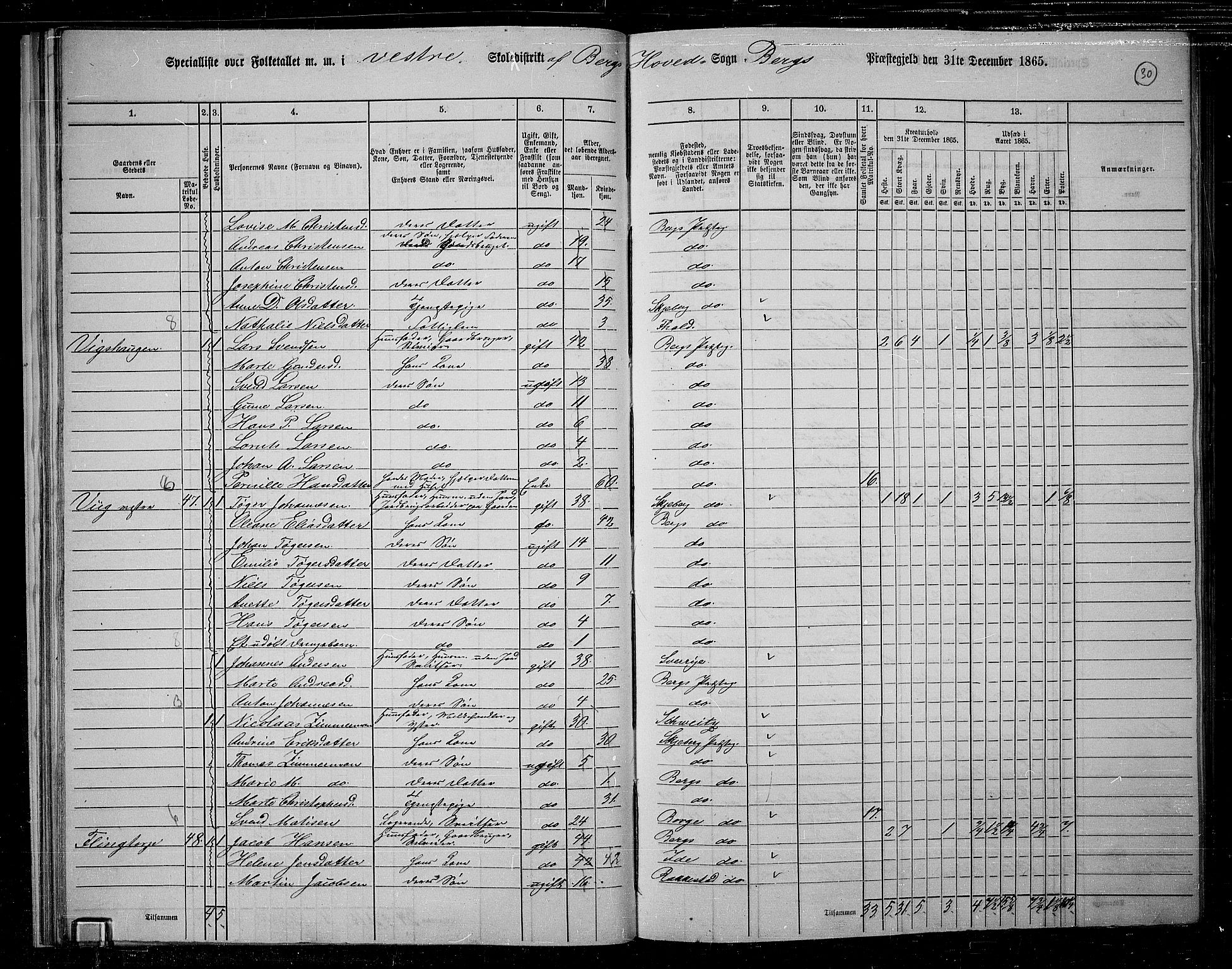 RA, 1865 census for Berg, 1865, p. 30