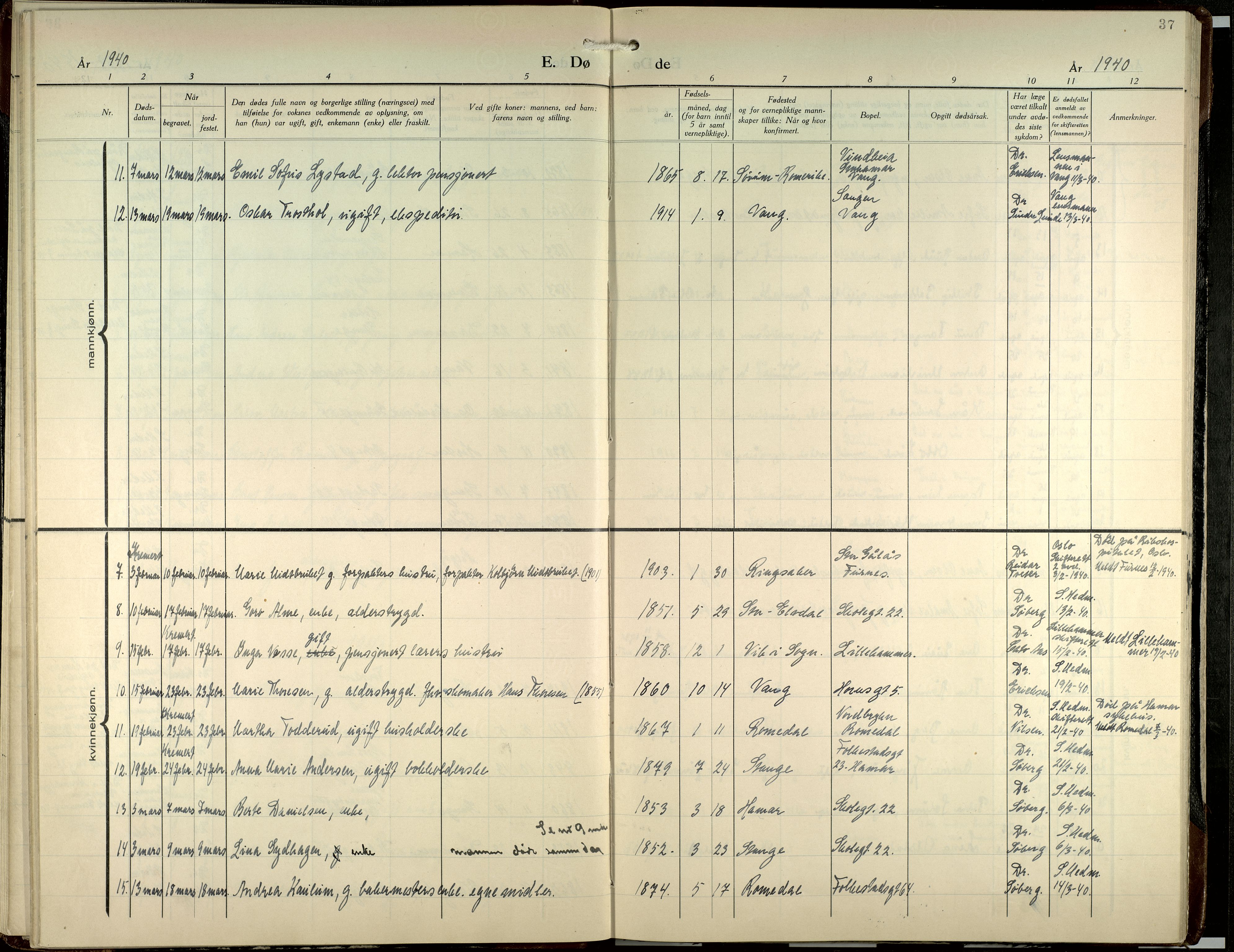 Hamar prestekontor, SAH/DOMPH-002/H/Ha/Haa/L0007: Parish register (official) no. 7, 1933-1953, p. 37