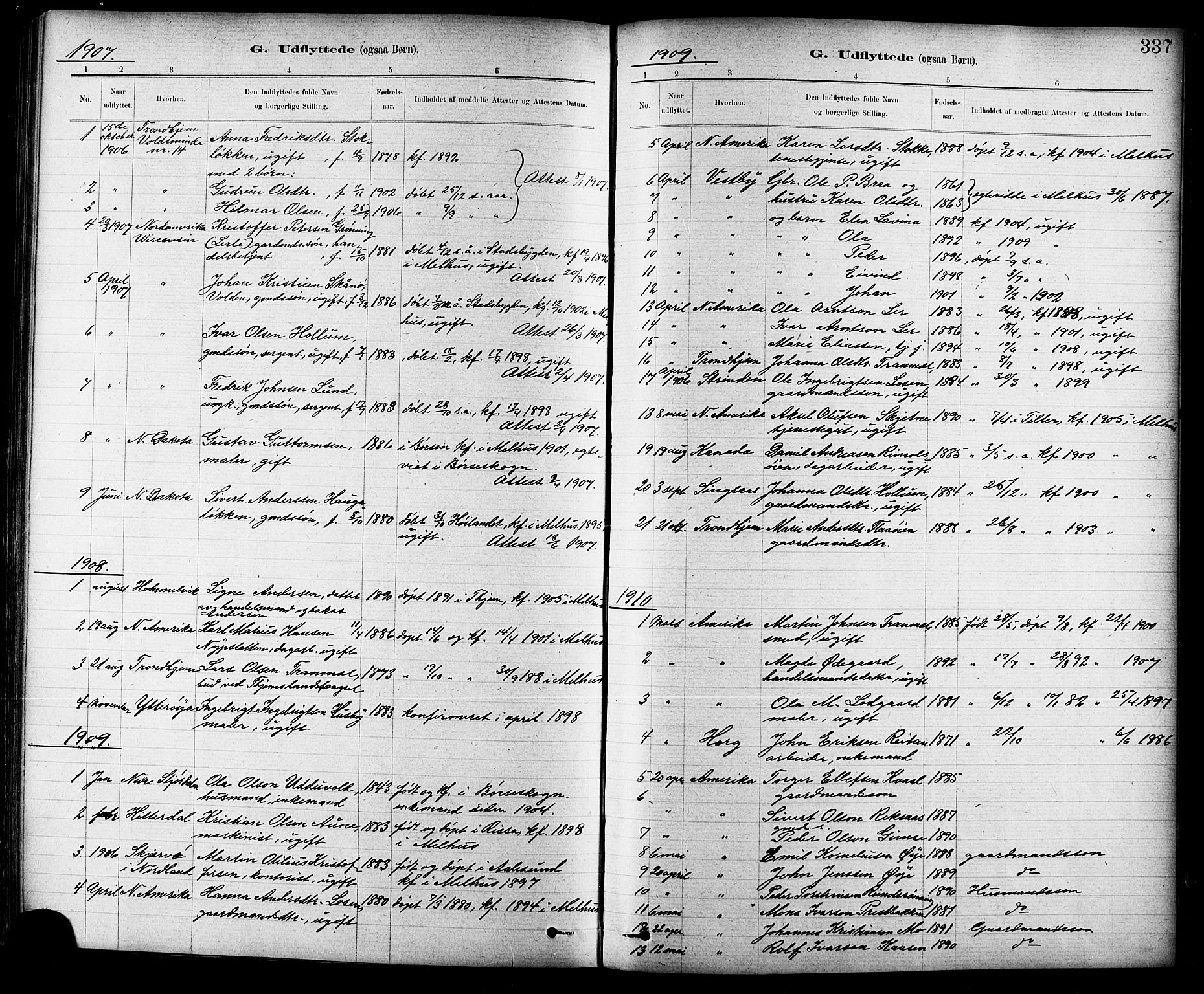 Ministerialprotokoller, klokkerbøker og fødselsregistre - Sør-Trøndelag, AV/SAT-A-1456/691/L1094: Parish register (copy) no. 691C05, 1879-1911, p. 337