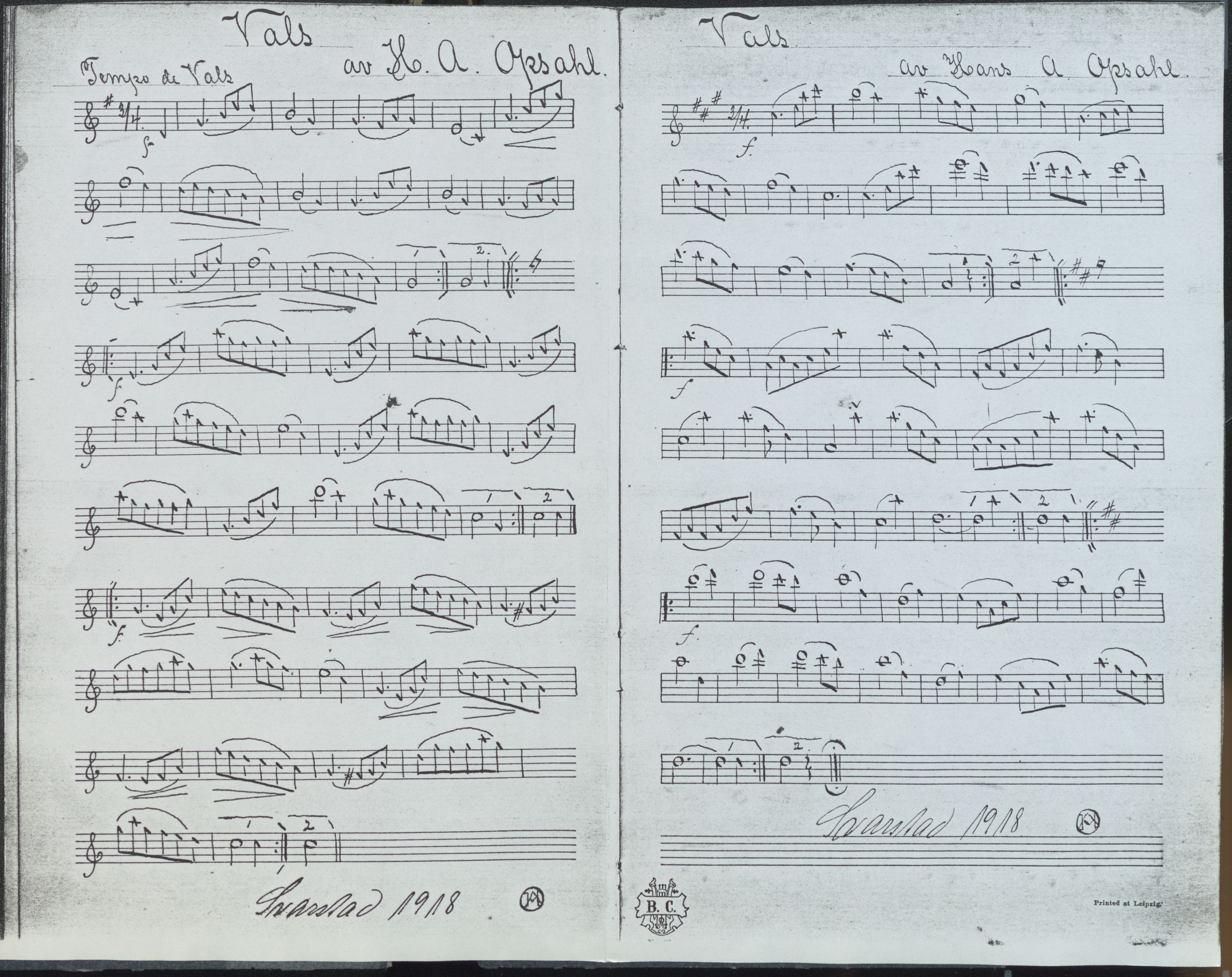 Sa 42 - Storgårds- og folkemusikk fra Klokkergården (Lardal bygdetun), VEMU/A-2514/F/L0001/0006: Originale håndskrevne, trykte og kopierte noter og notebøker, hefter, brev m.m. / Noter etter Hans Andreassen Opsahl, Lardal, 1820-1920