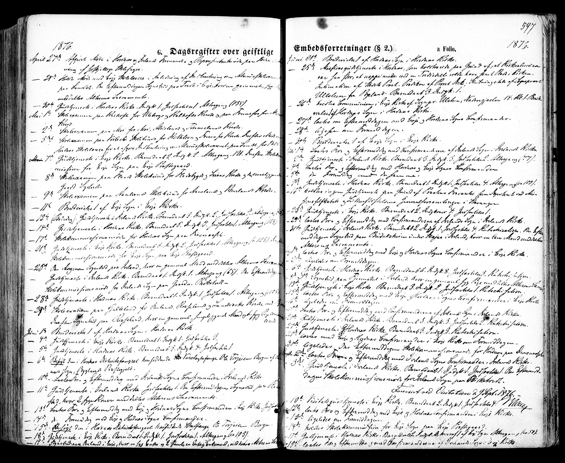 Evje sokneprestkontor, SAK/1111-0008/F/Fa/Faa/L0006: Parish register (official) no. A 6, 1866-1884, p. 597