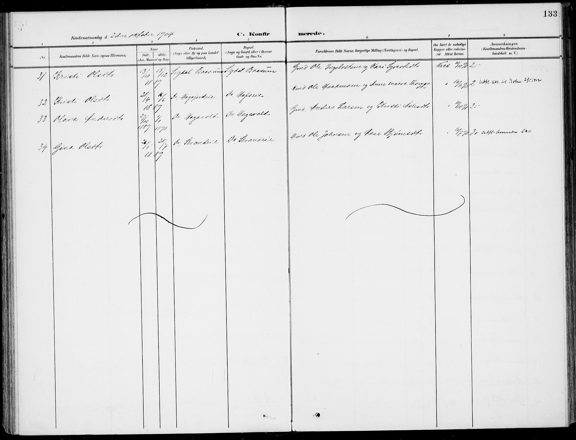 Sigdal kirkebøker, AV/SAKO-A-245/F/Fb/L0002: Parish register (official) no. II 2, 1901-1914, p. 133