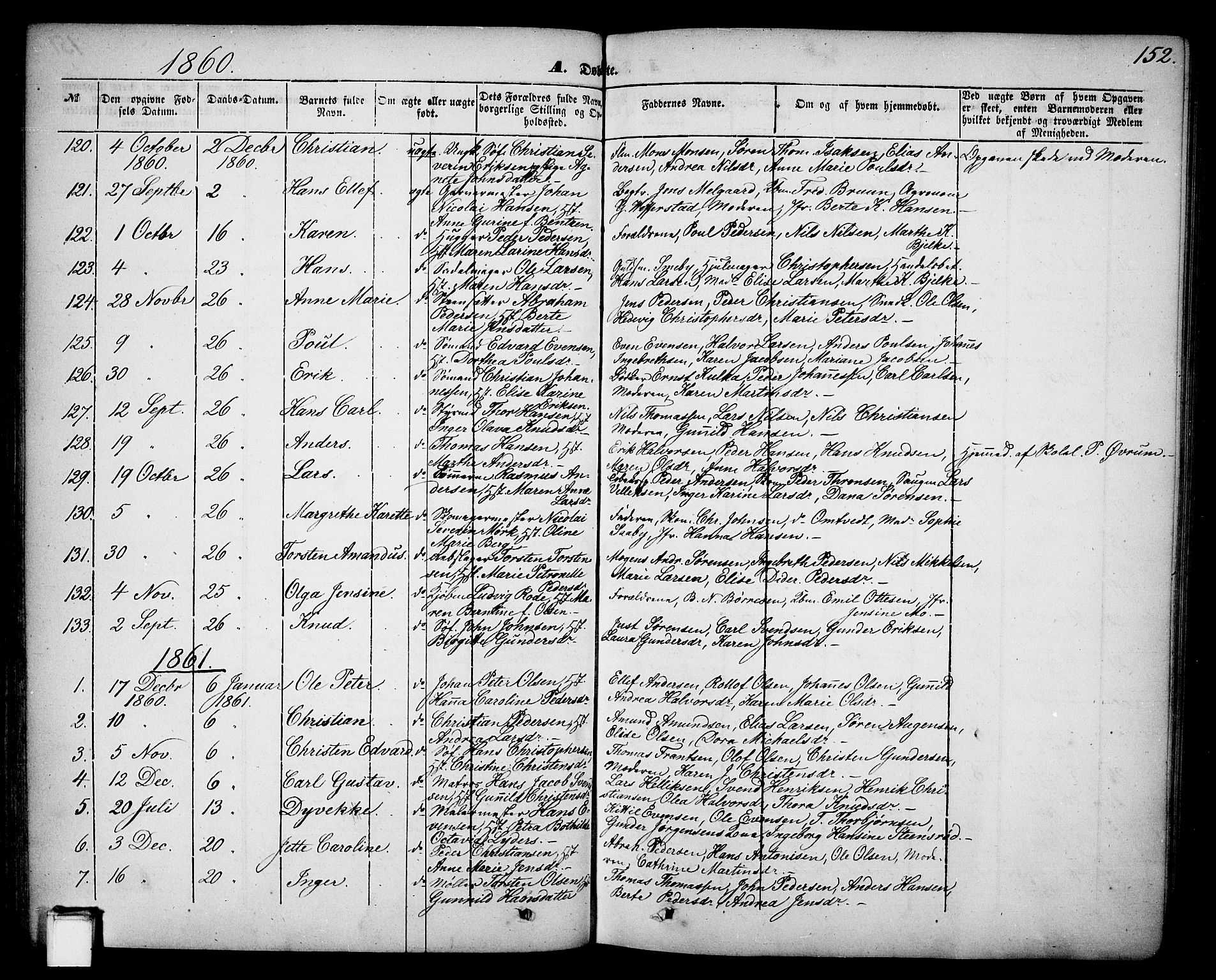 Skien kirkebøker, AV/SAKO-A-302/G/Ga/L0004: Parish register (copy) no. 4, 1843-1867, p. 152